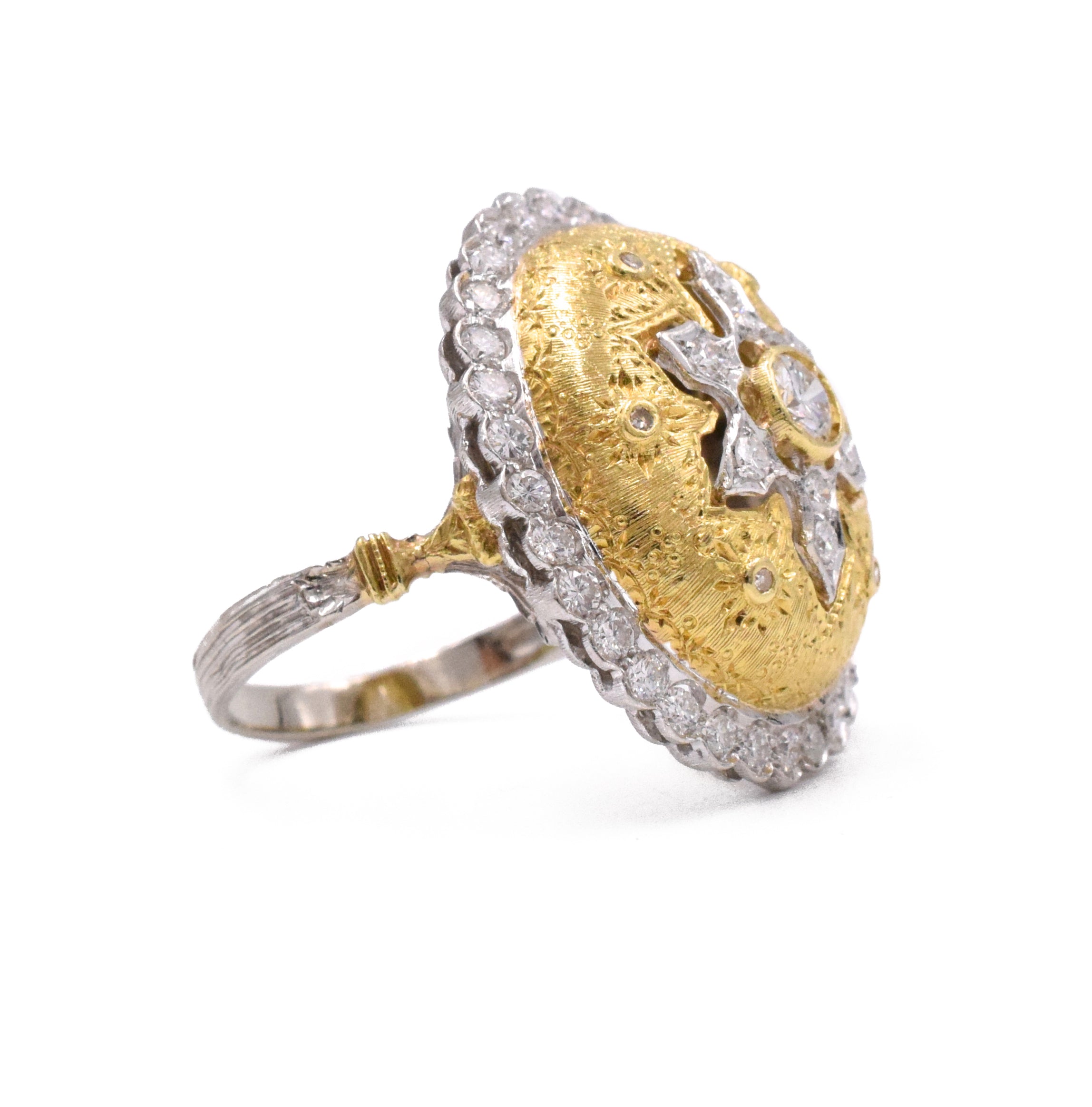 Diamond Cocktail Ring In 18k White & Yellow Gold