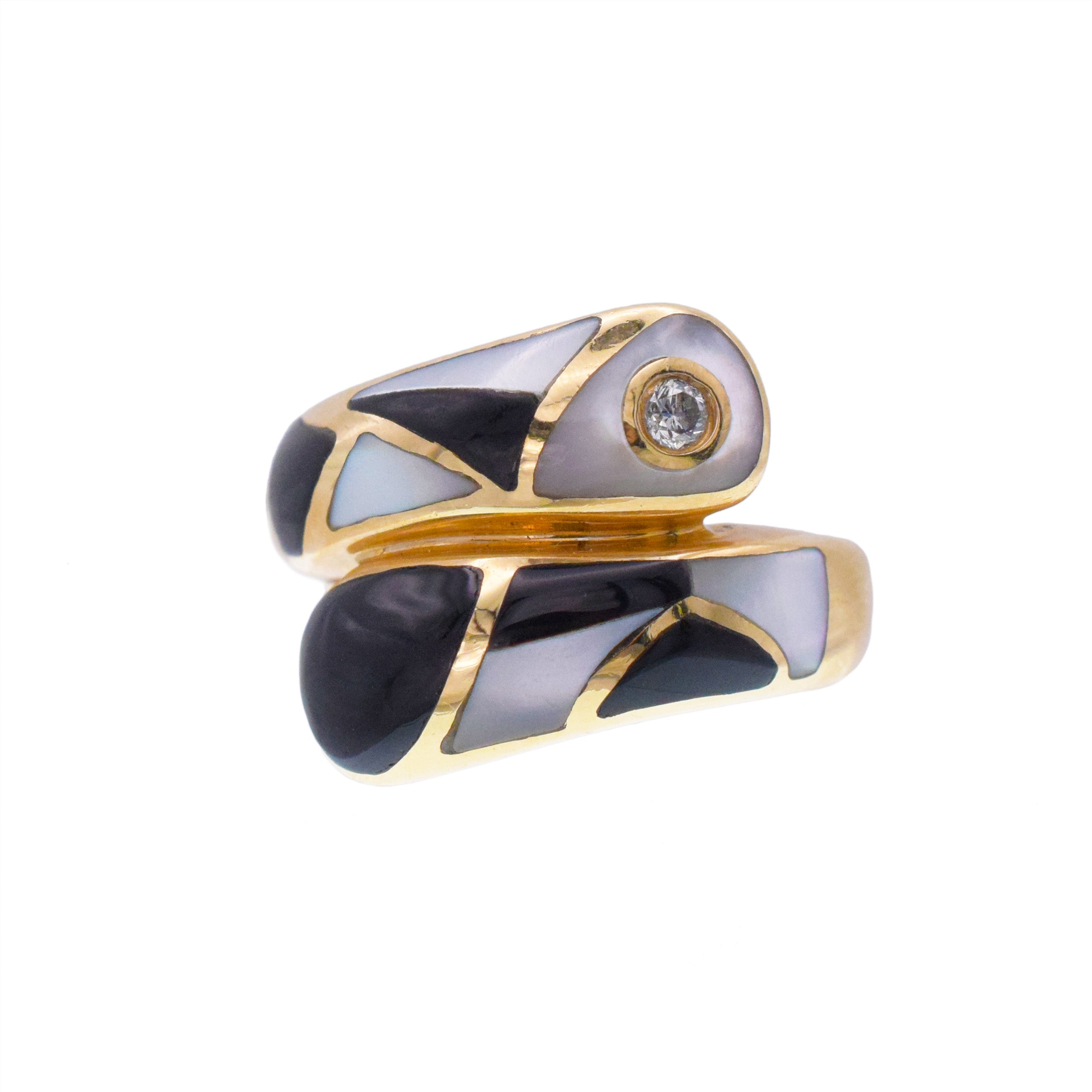 Diamond, Mother of Pearl, And Black Onyx Bypass Ring