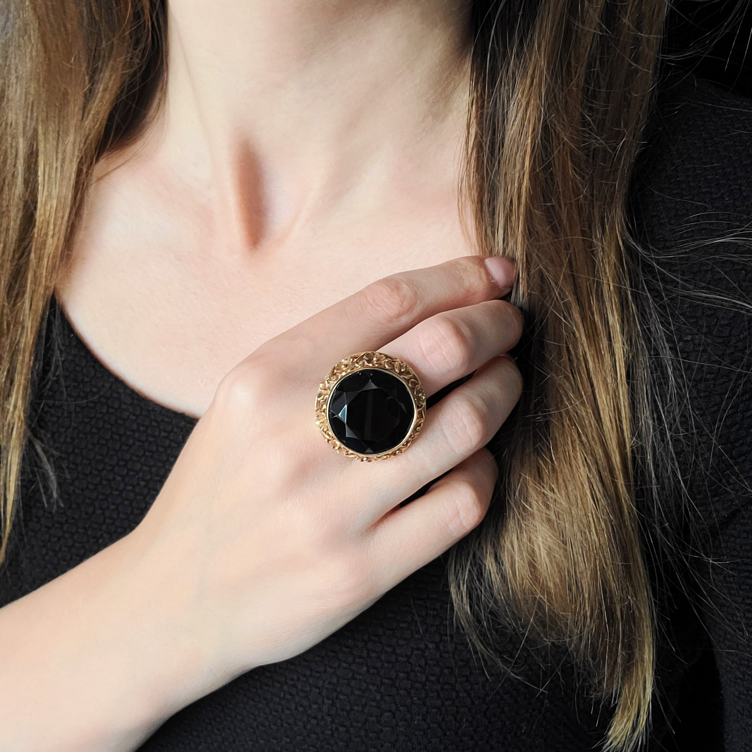 Vintage Smoky Quartz Cocktail Ring In 14kt Rose Gold
