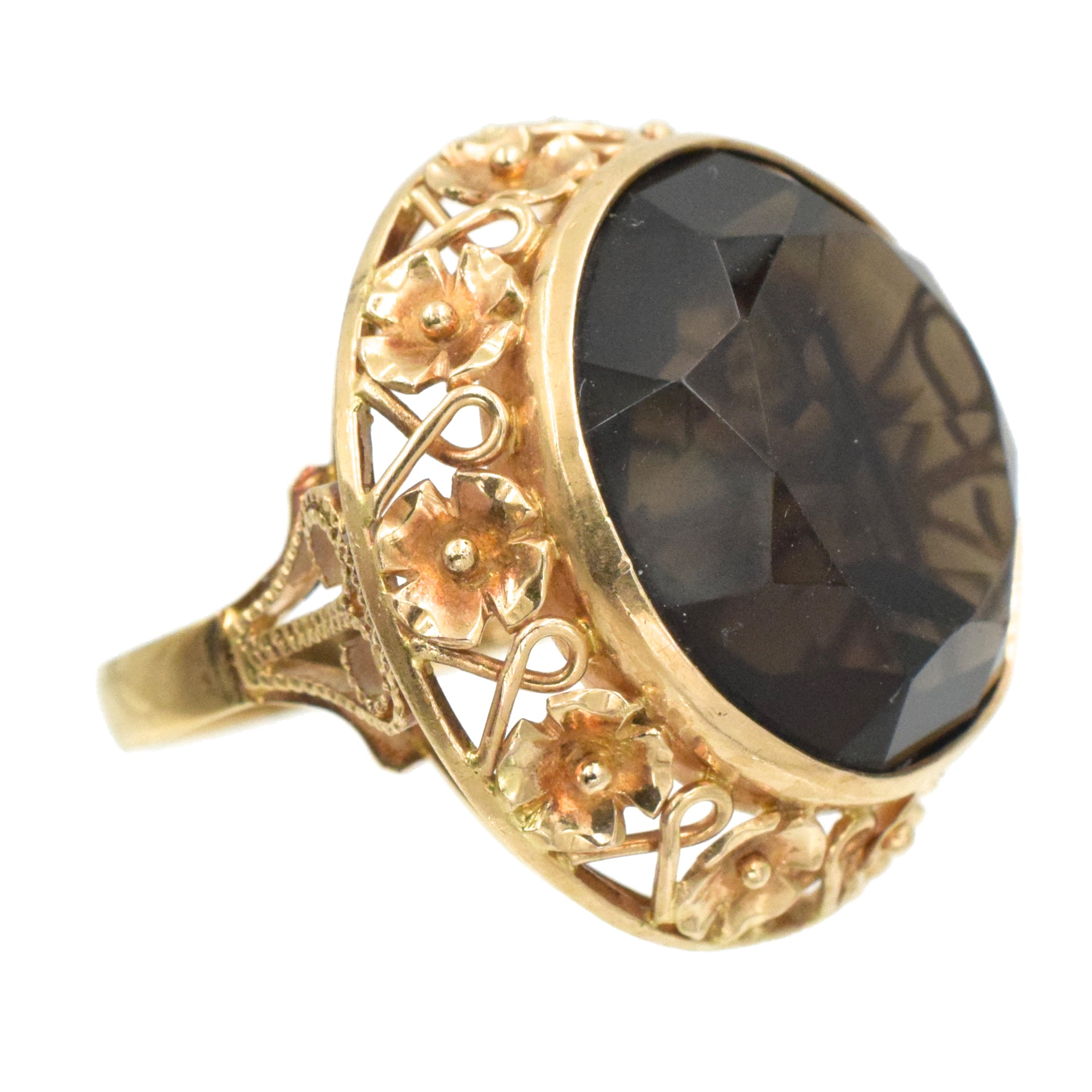 Vintage Smoky Quartz Cocktail Ring In 14kt Rose Gold