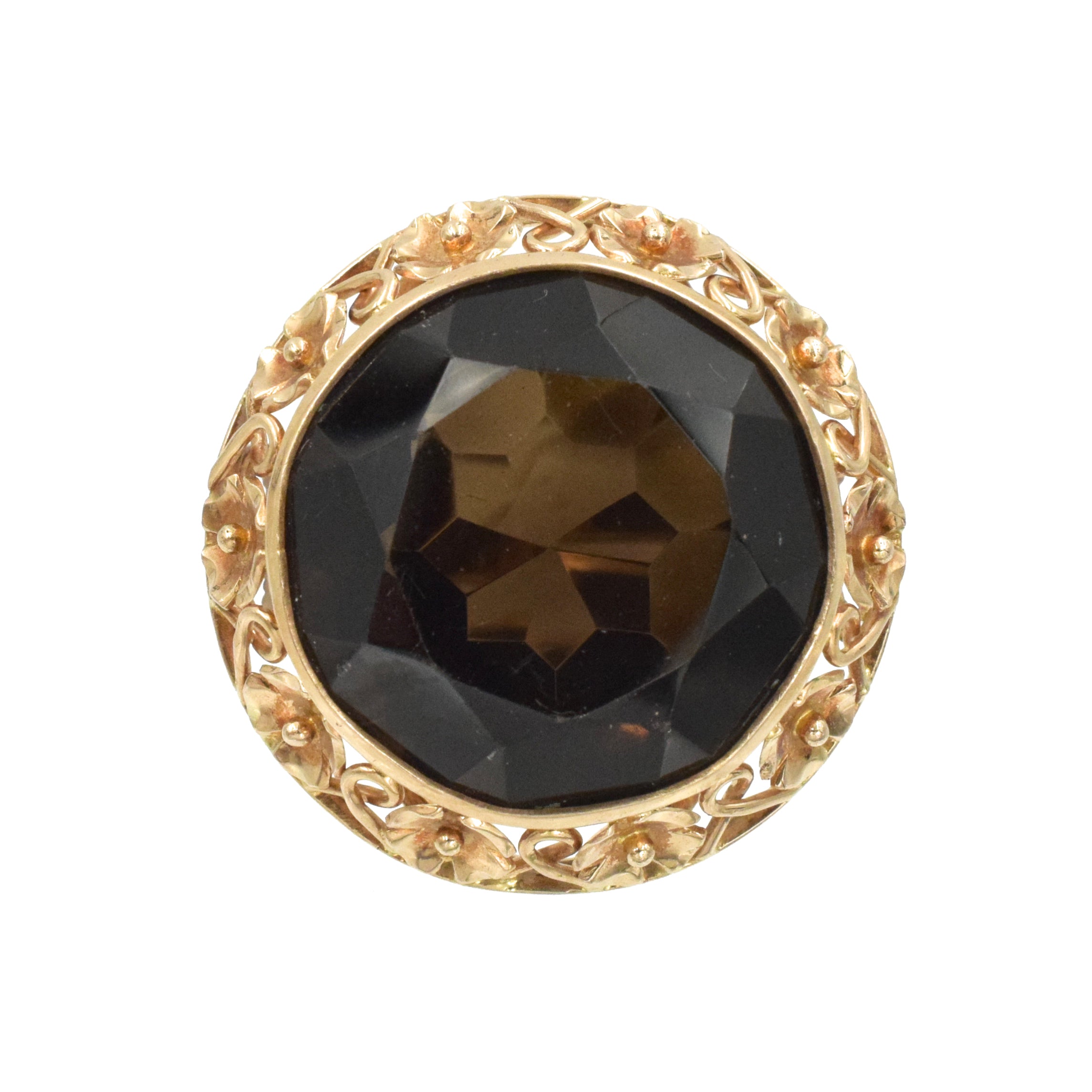 Vintage Smoky Quartz Cocktail Ring In 14kt Rose Gold