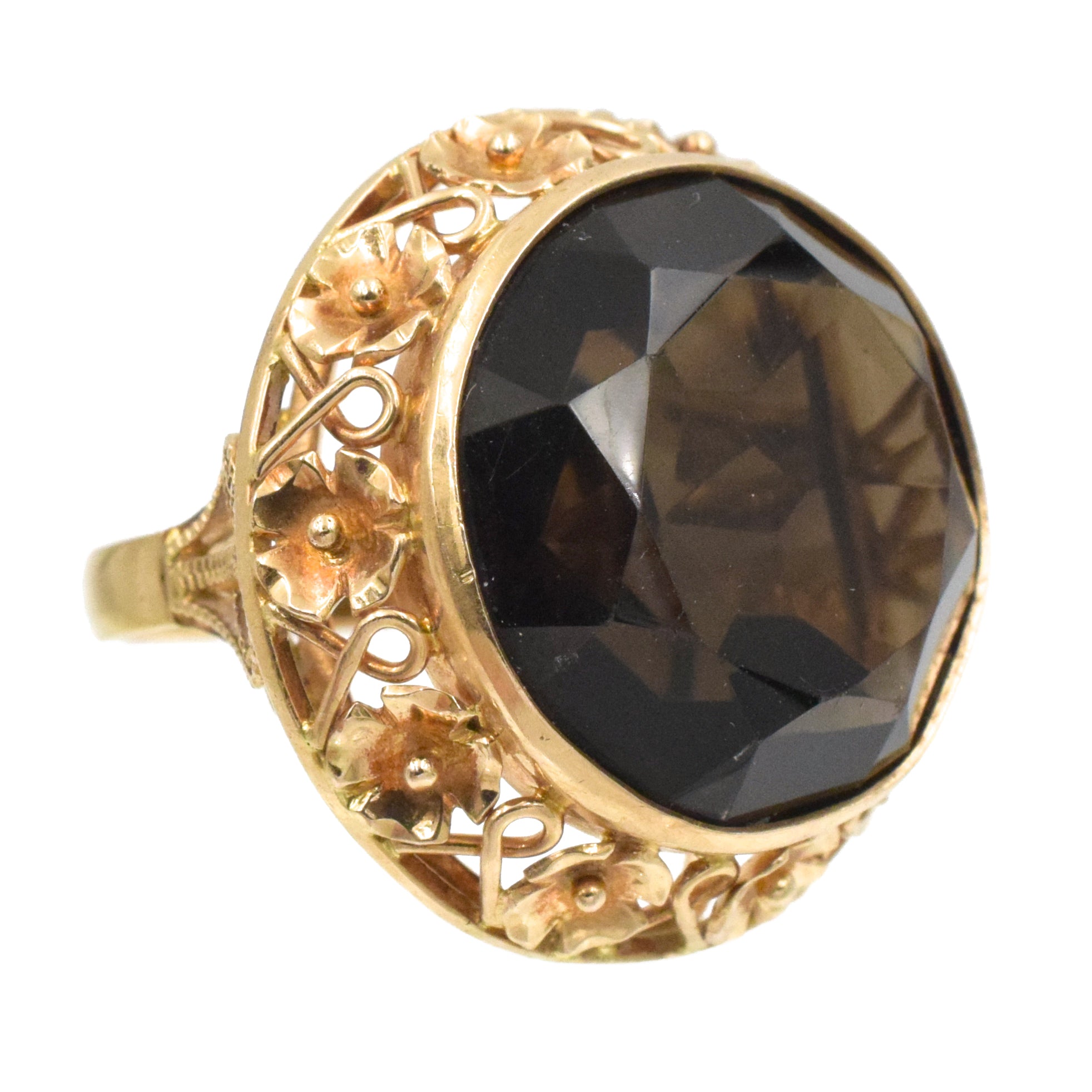 Vintage Smoky Quartz Cocktail Ring In 14kt Rose Gold