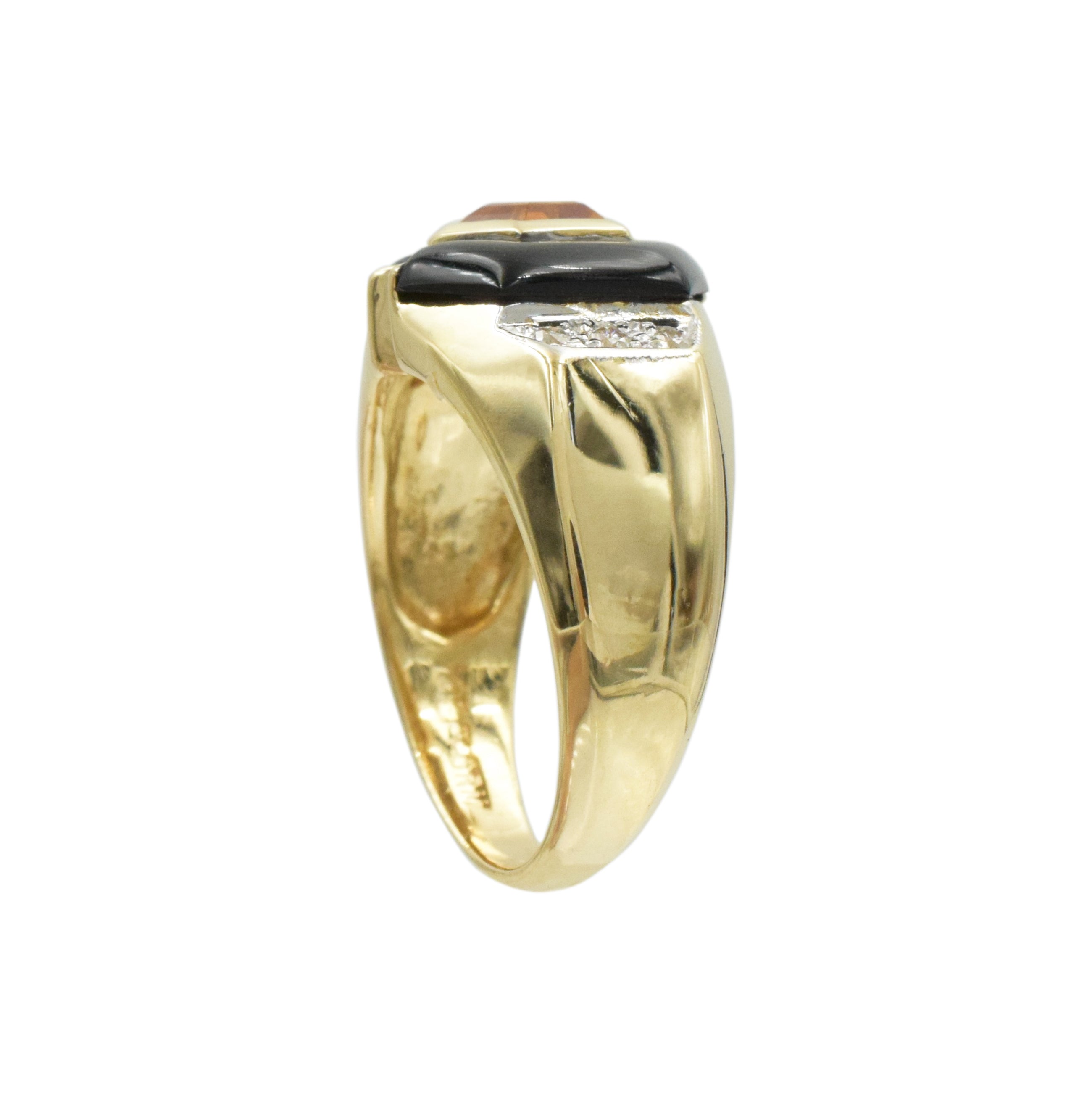Citrine, Diamond And Onyx Ring In 14k Yellow Gold