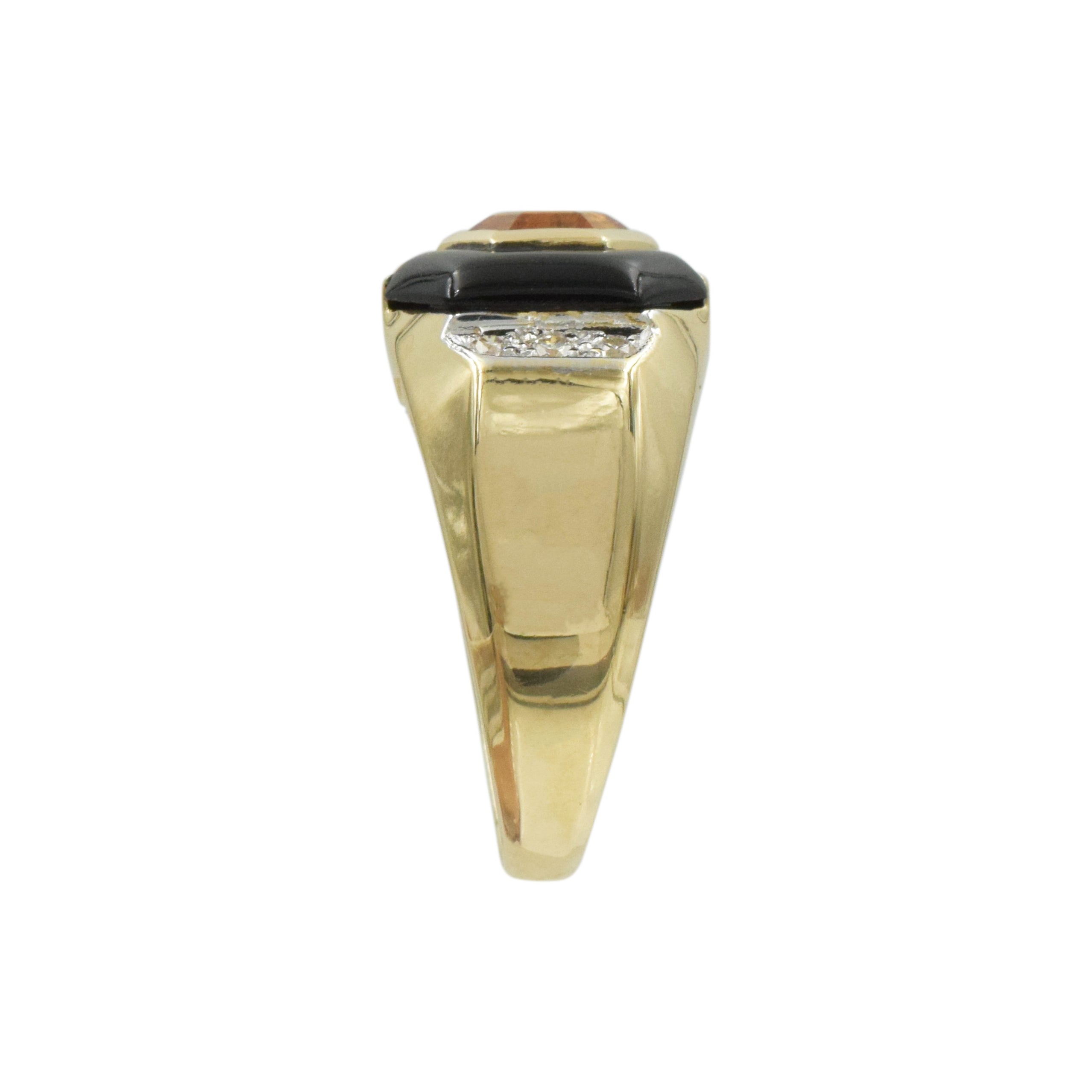 Citrine, Diamond And Onyx Ring In 14k Yellow Gold