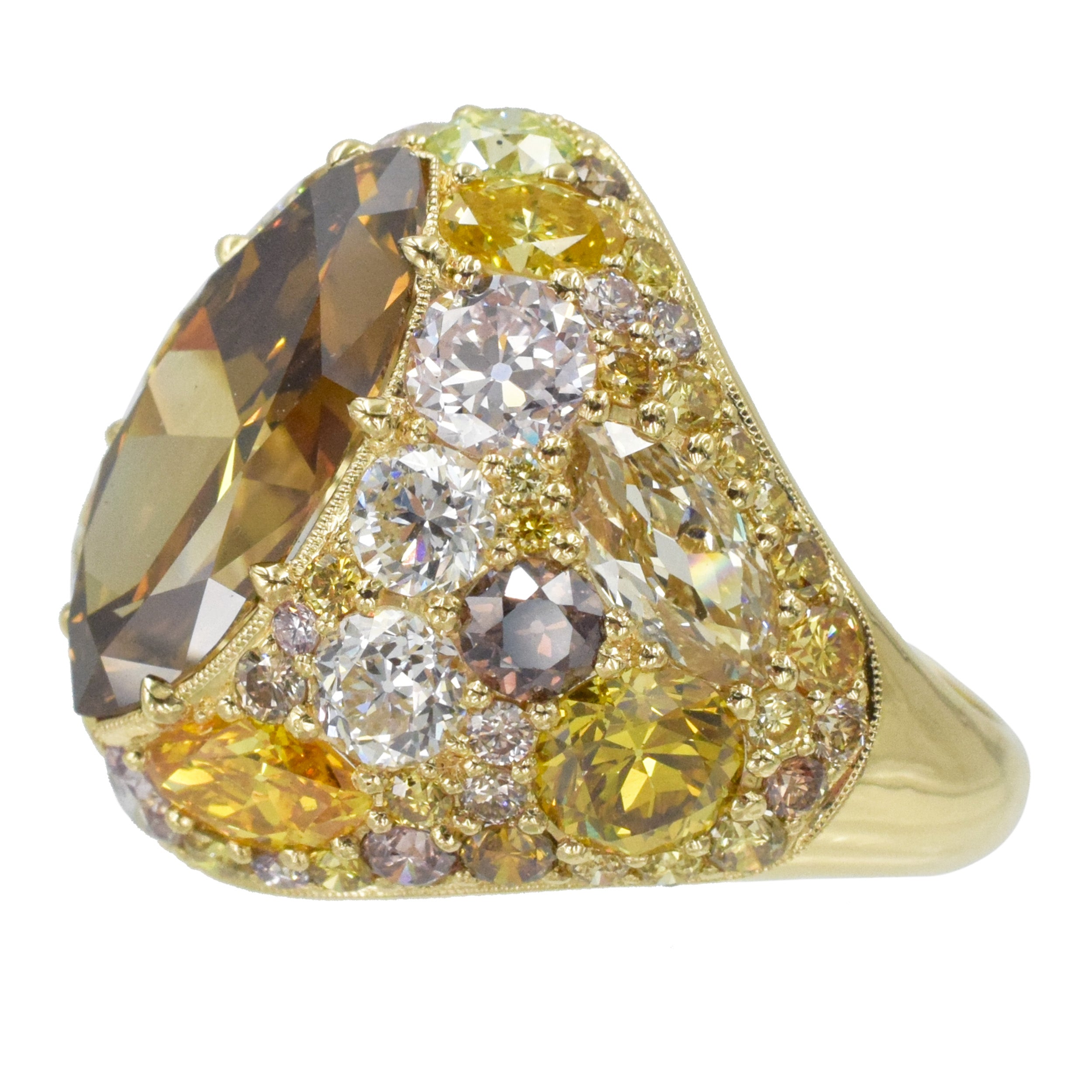 Colored Diamond and 18k Yellow Gold Ring