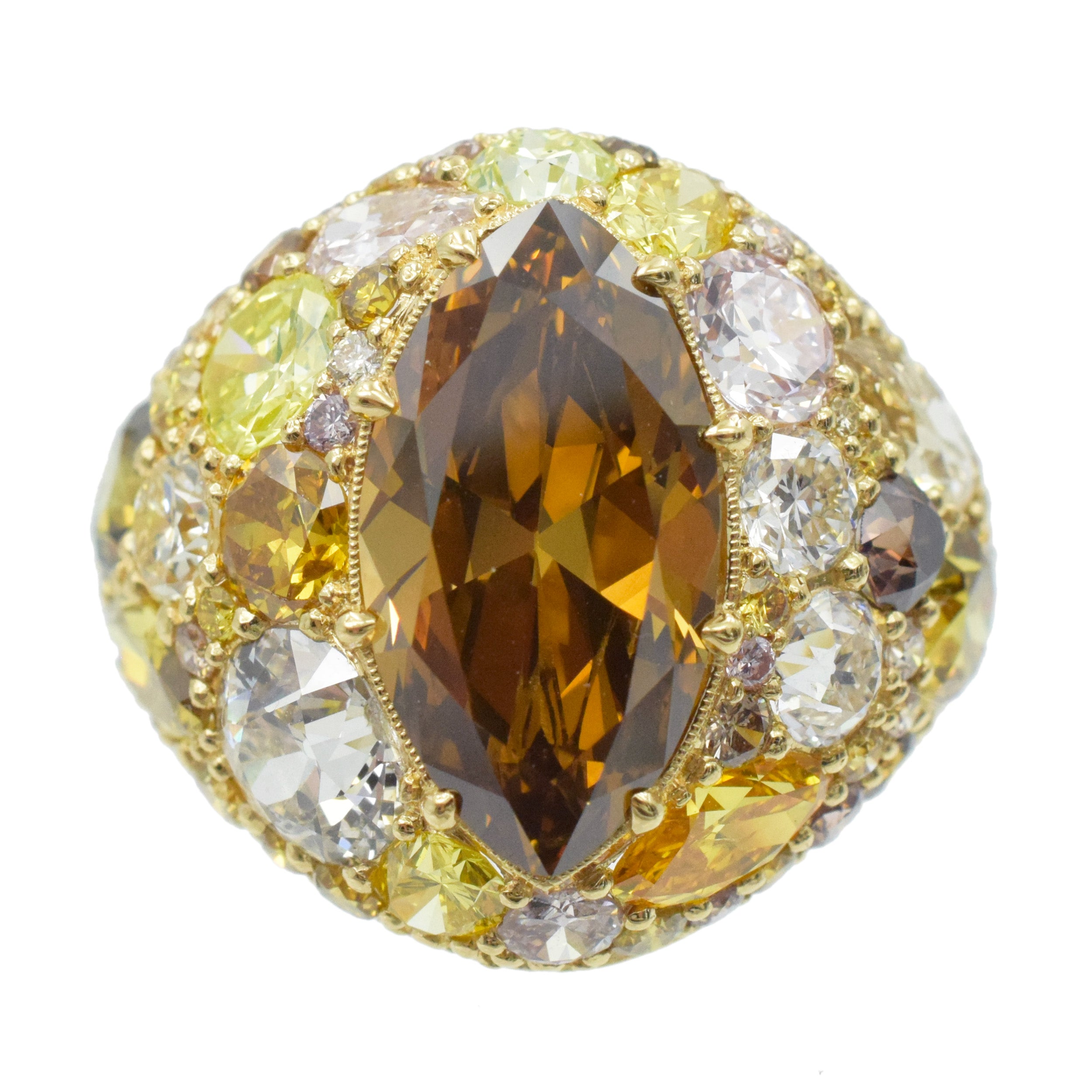 Colored Diamond and 18k Yellow Gold Ring