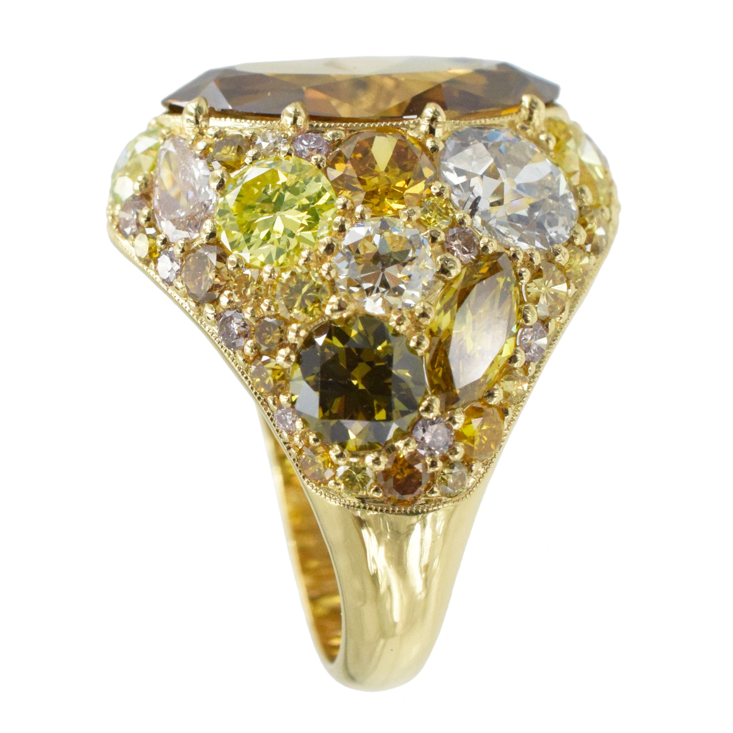 Colored Diamond and 18k Yellow Gold Ring