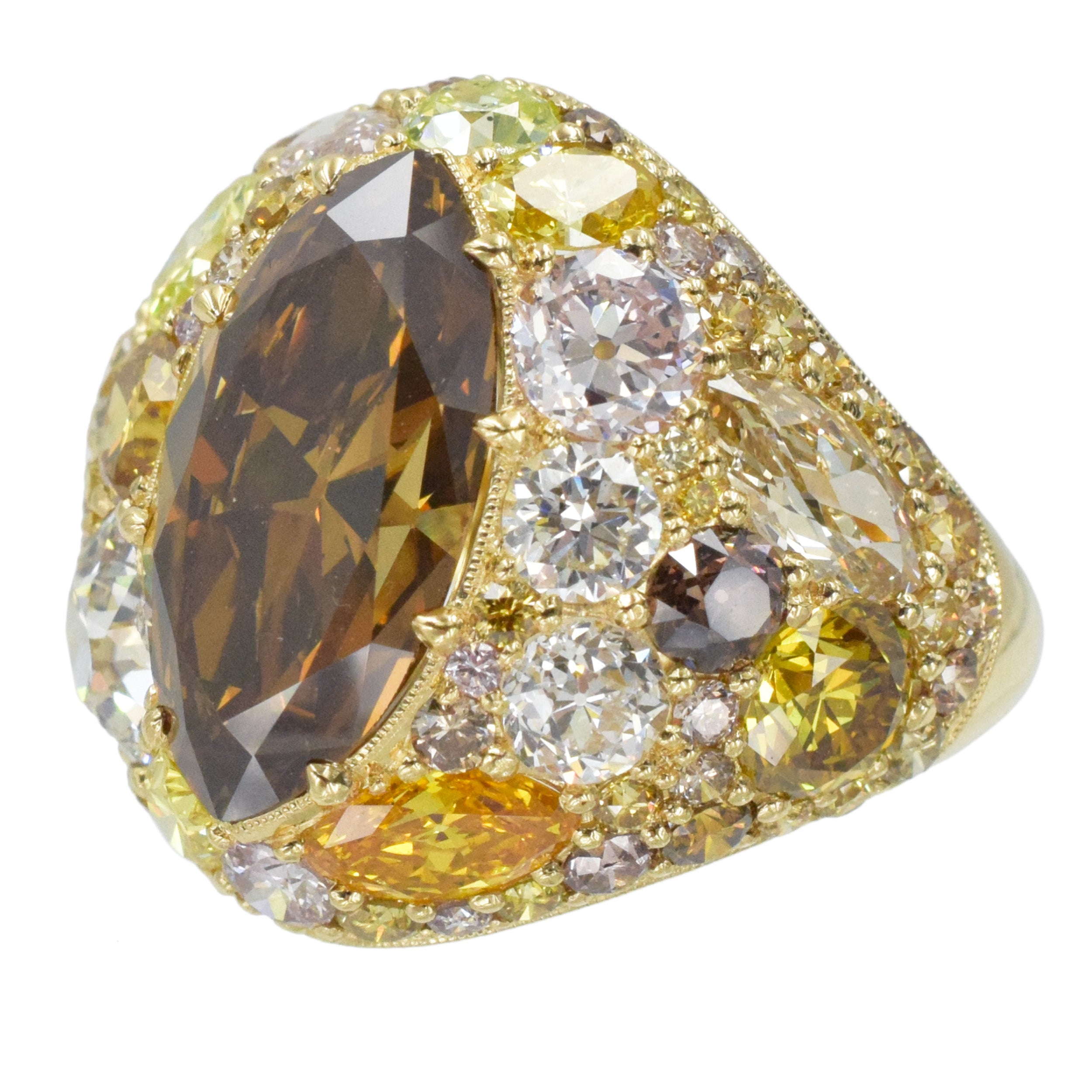 Colored Diamond and 18k Yellow Gold Ring