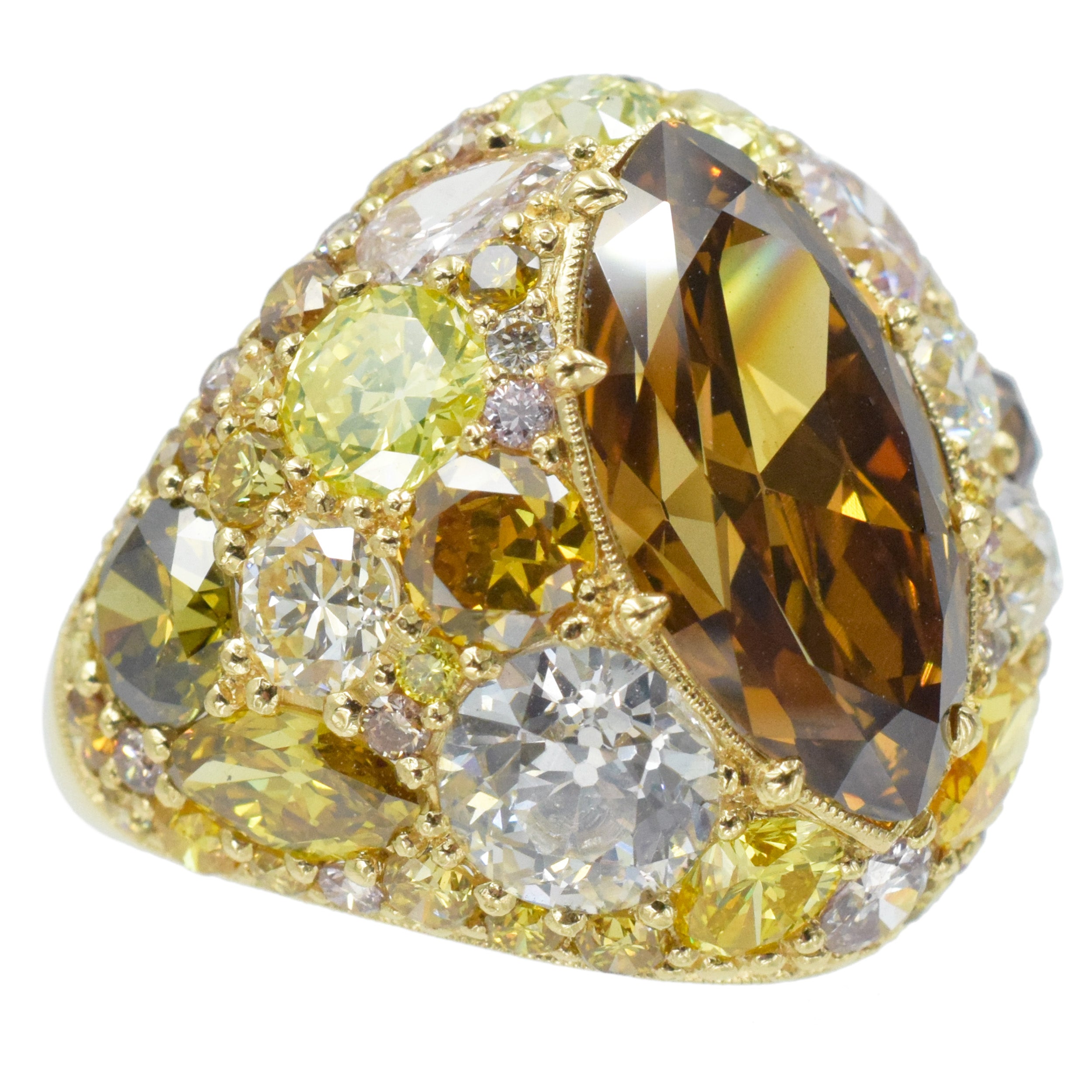 Colored Diamond and 18k Yellow Gold Ring