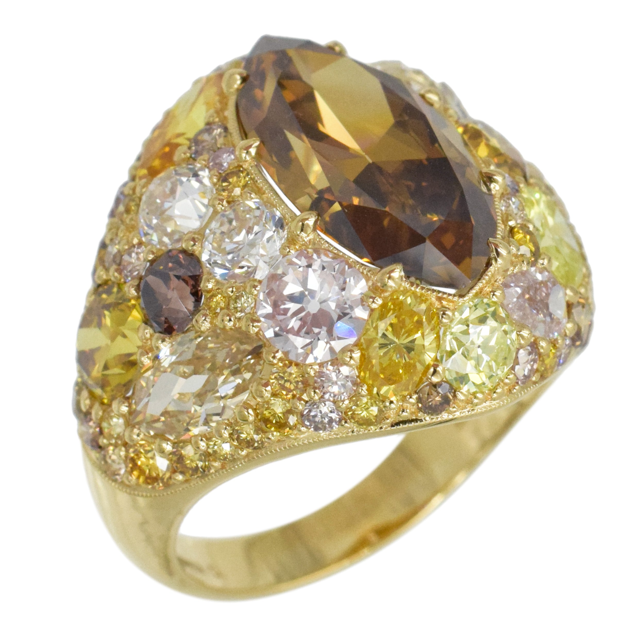 Colored Diamond and 18k Yellow Gold Ring