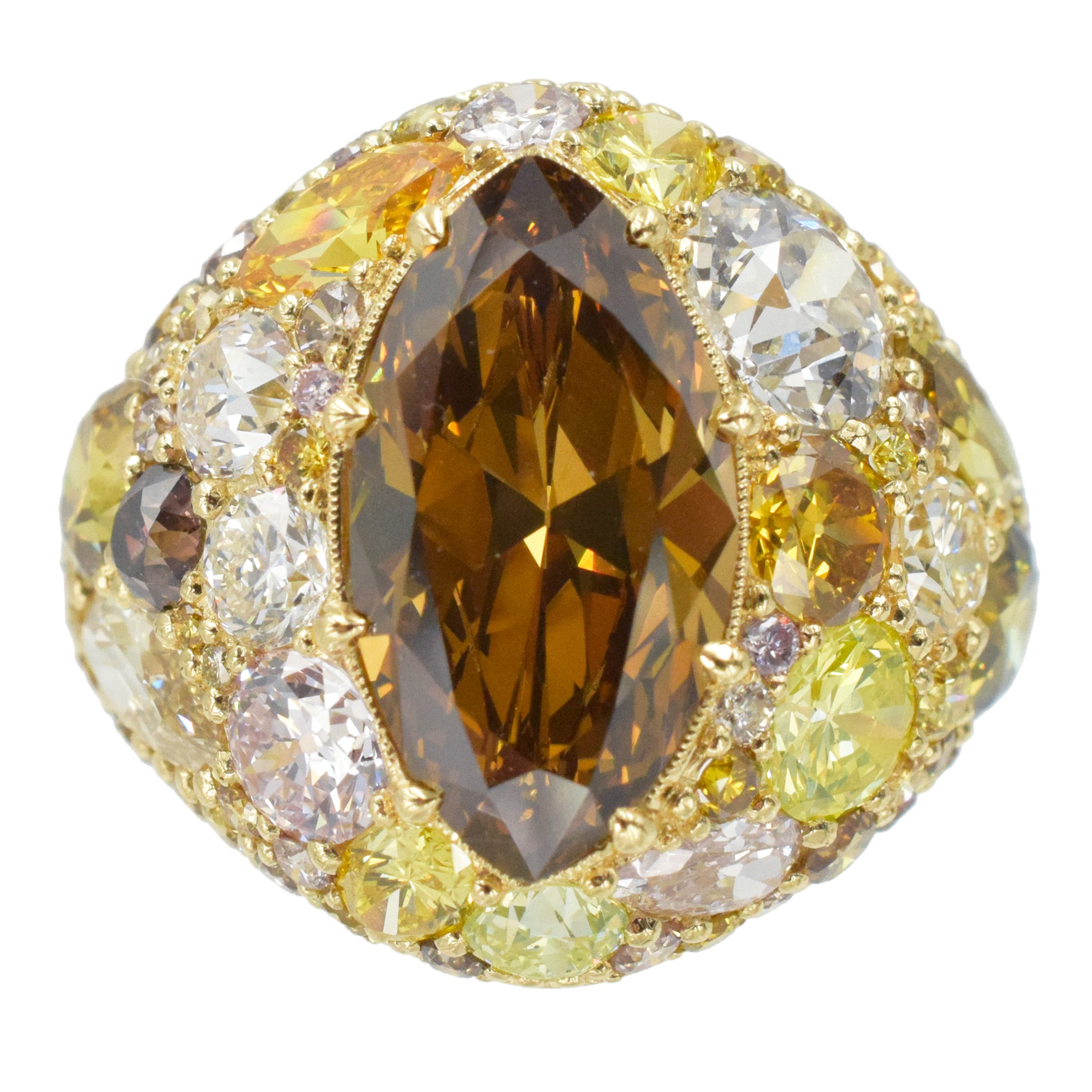 Colored Diamond and 18k Yellow Gold Ring