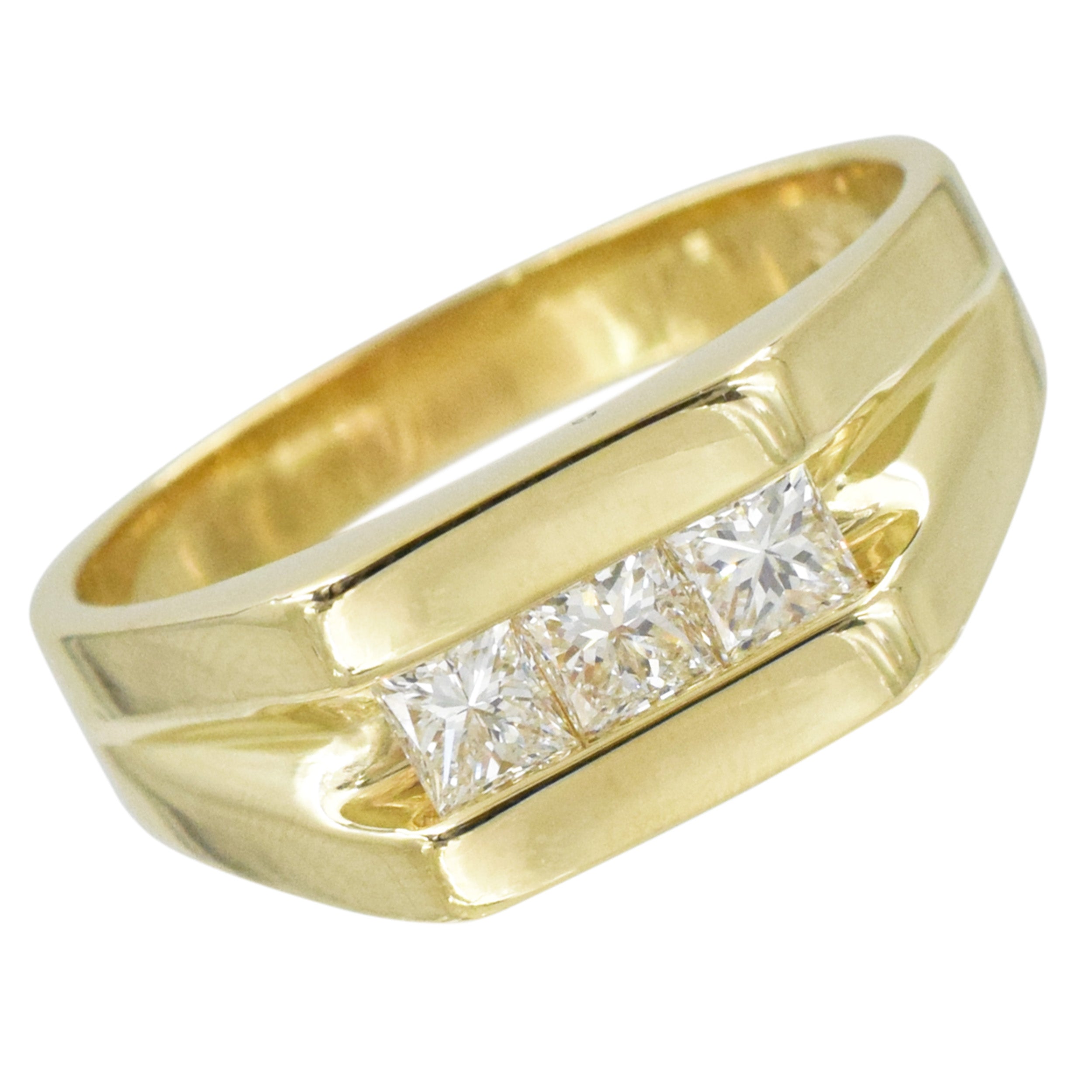 Princess Cut Diamond Men's Ring In 14k Yellow Gold
