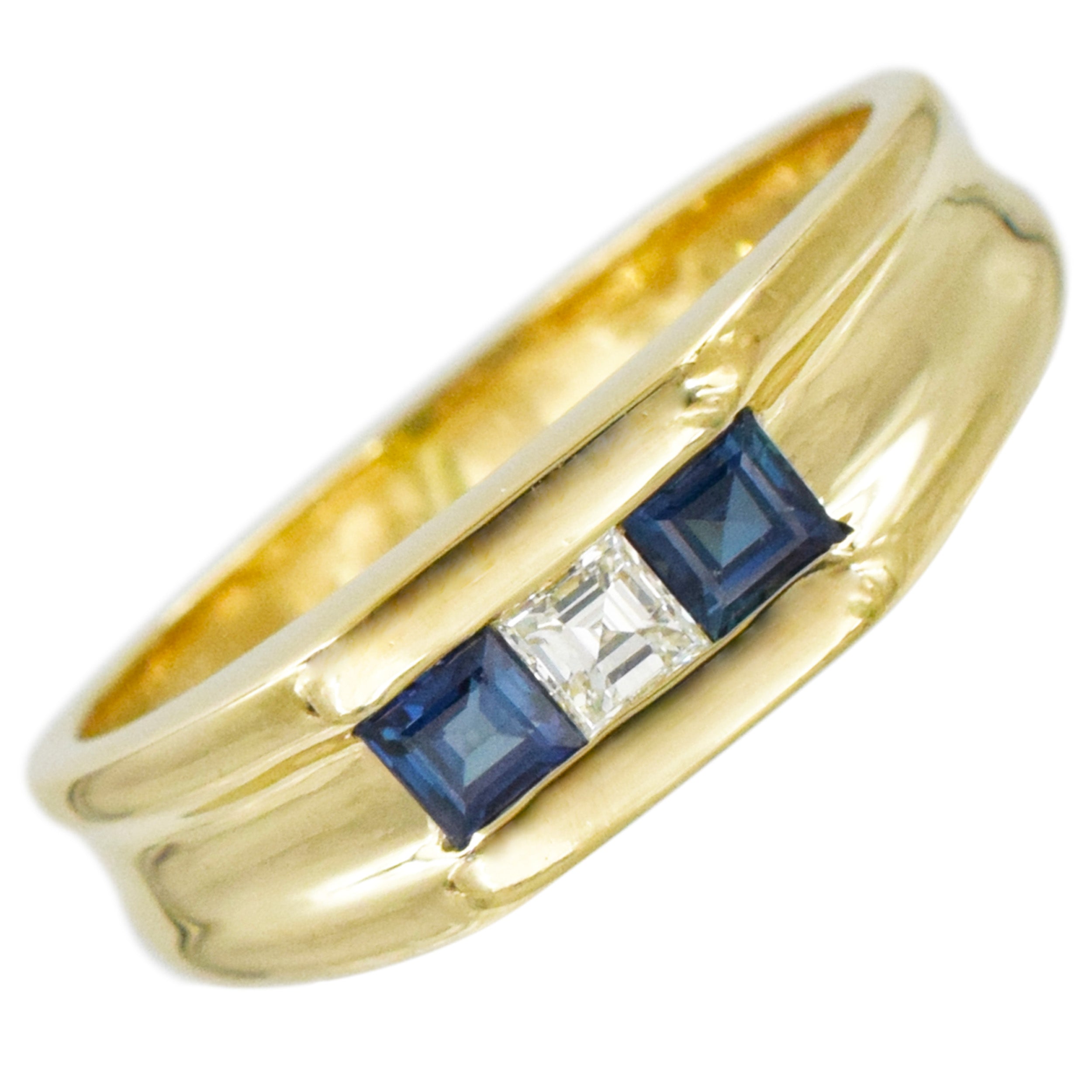 Diamond And Sapphire Men's Ring In 14k Yellow Gold