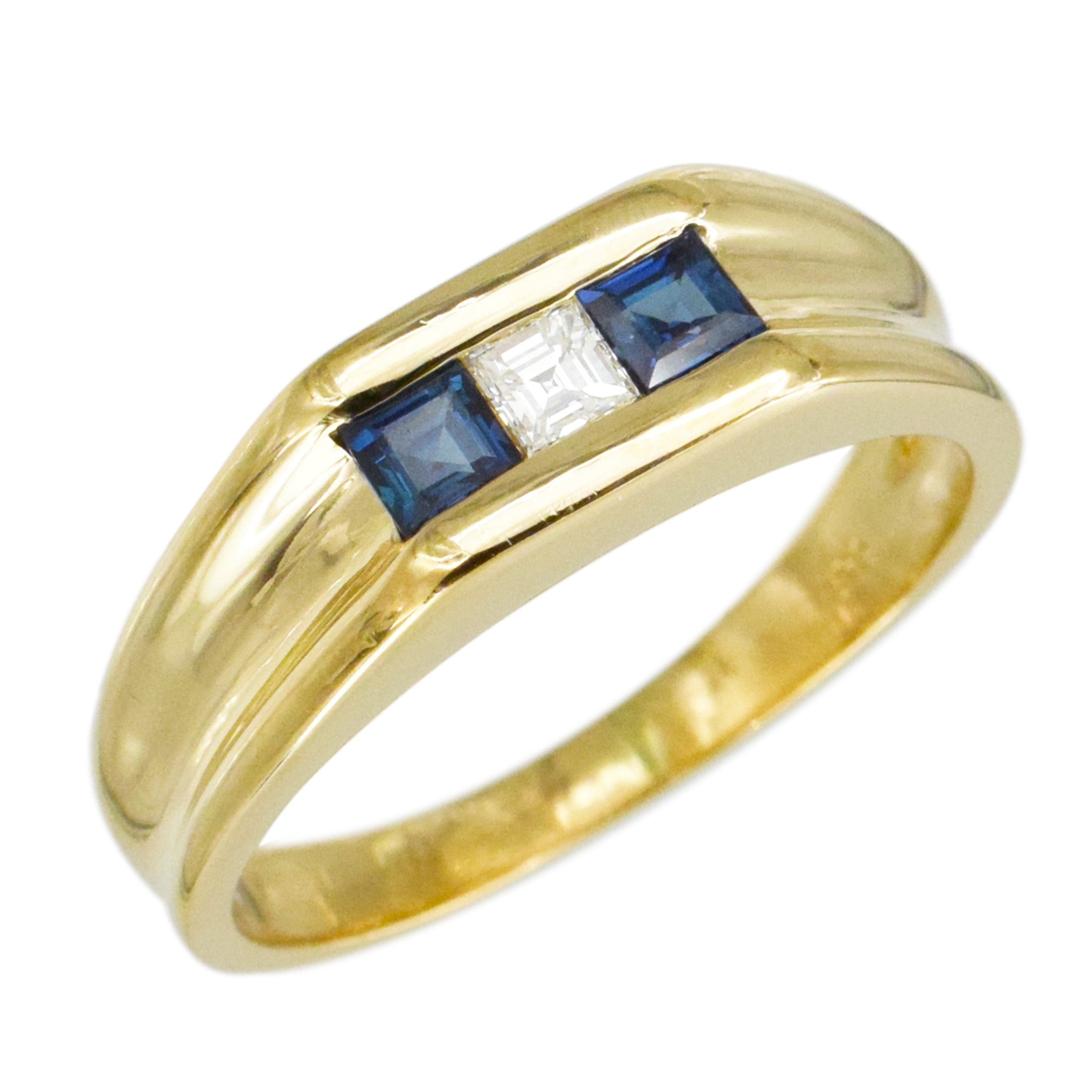 Diamond And Sapphire Men's Ring In 14k Yellow Gold