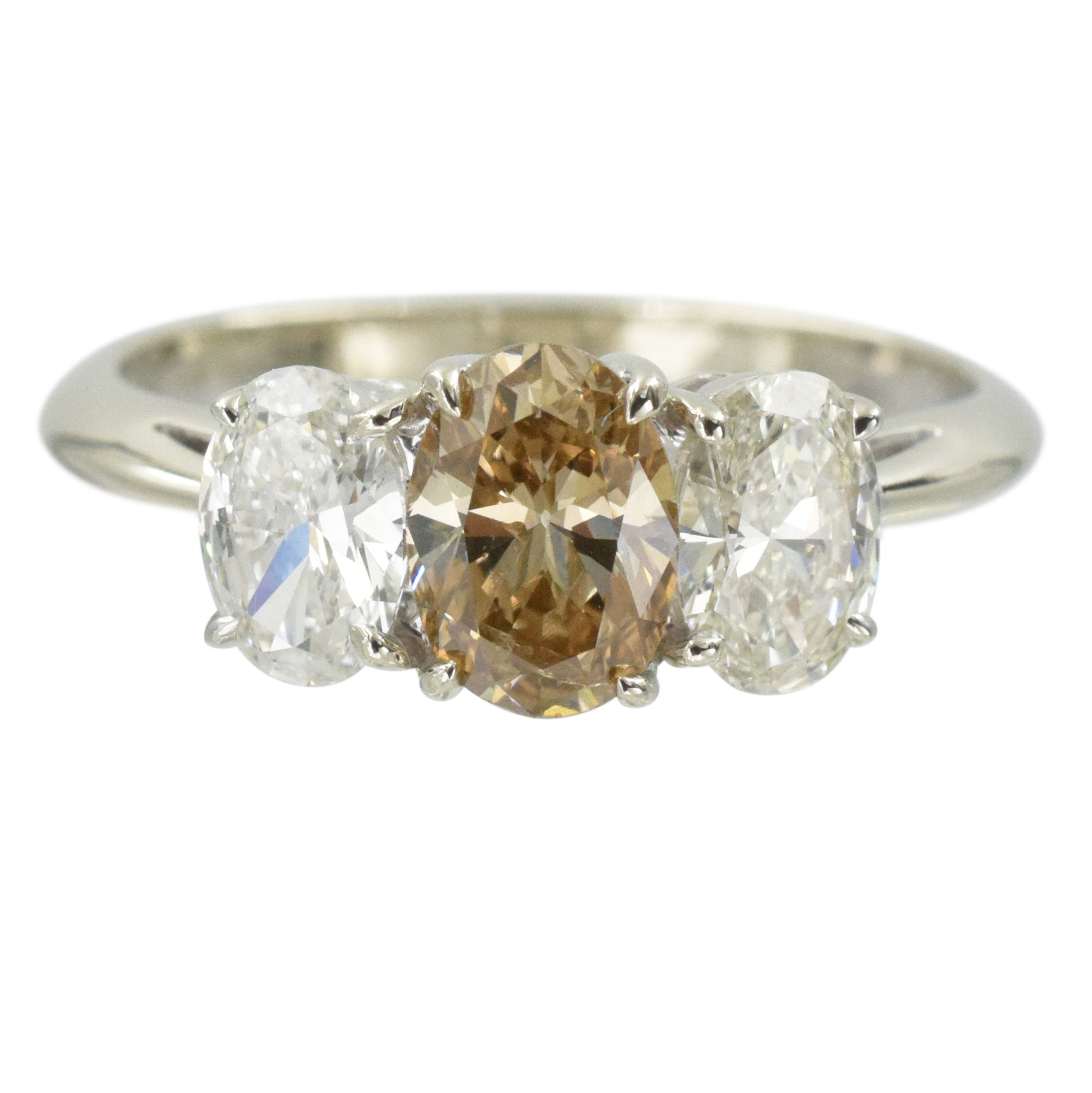 Color And White Diamond Three Stone Ring In 18k White Gold