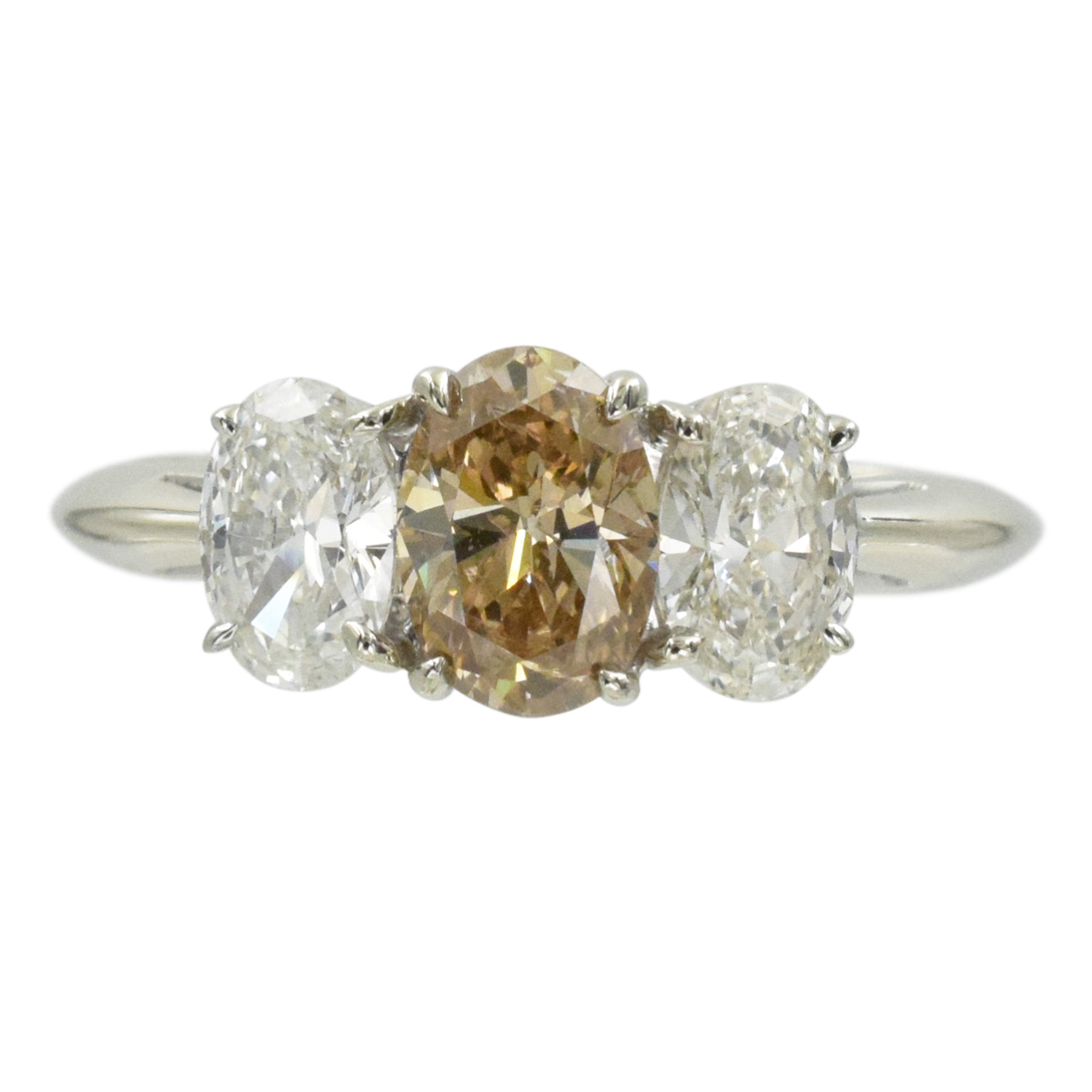 Color And White Diamond Three Stone Ring In 18k White Gold