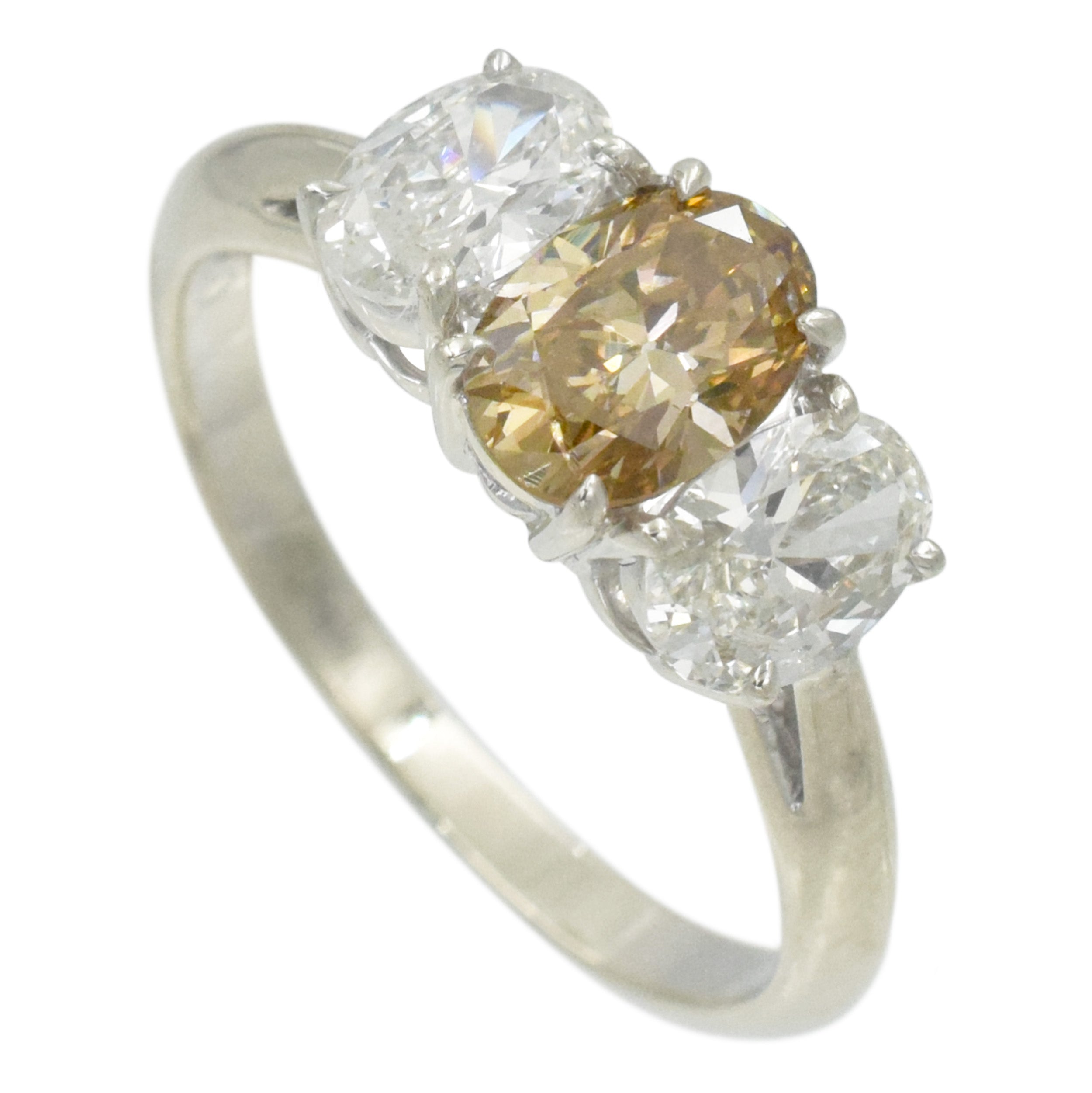 Color And White Diamond Three Stone Ring In 18k White Gold