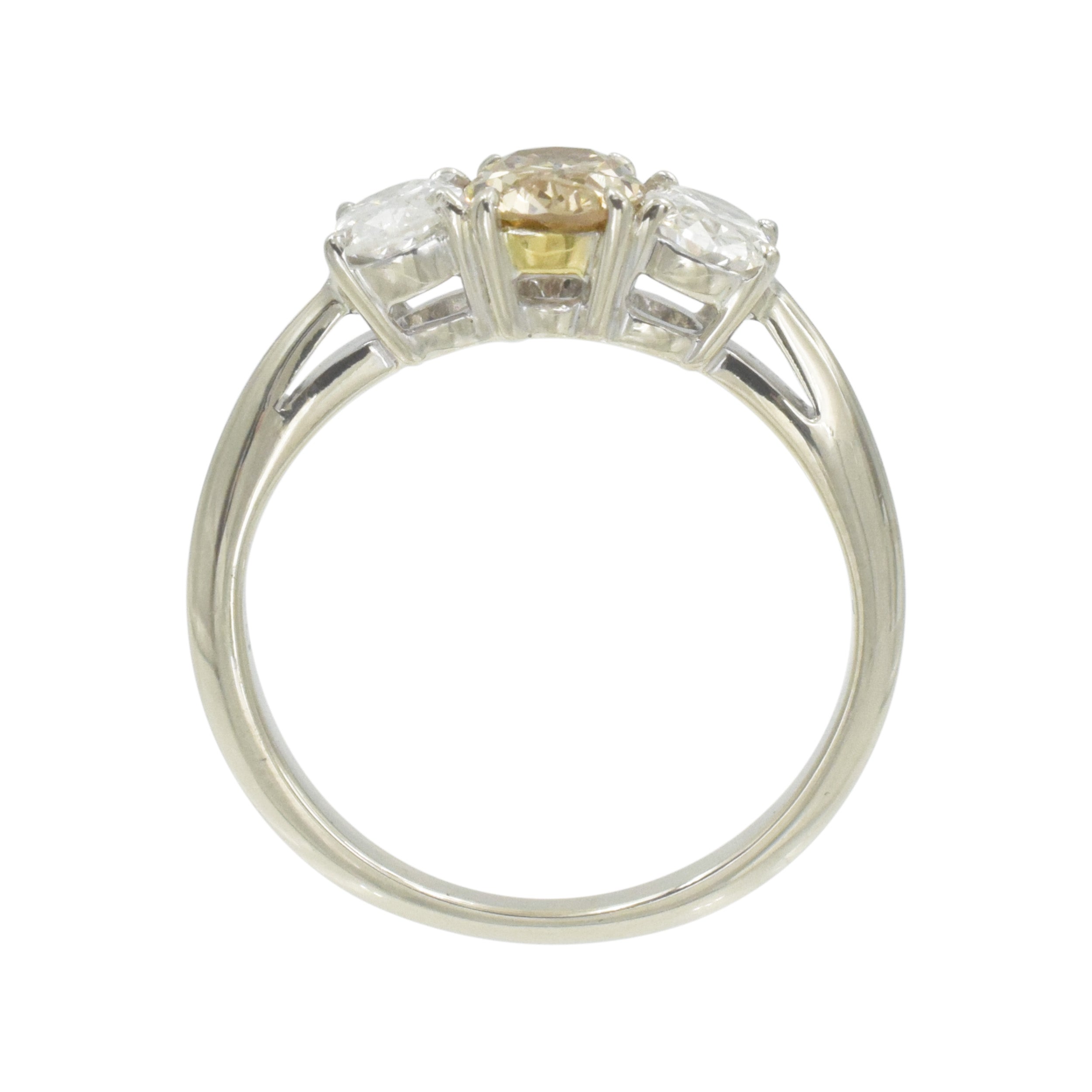 Color And White Diamond Three Stone Ring In 18k White Gold