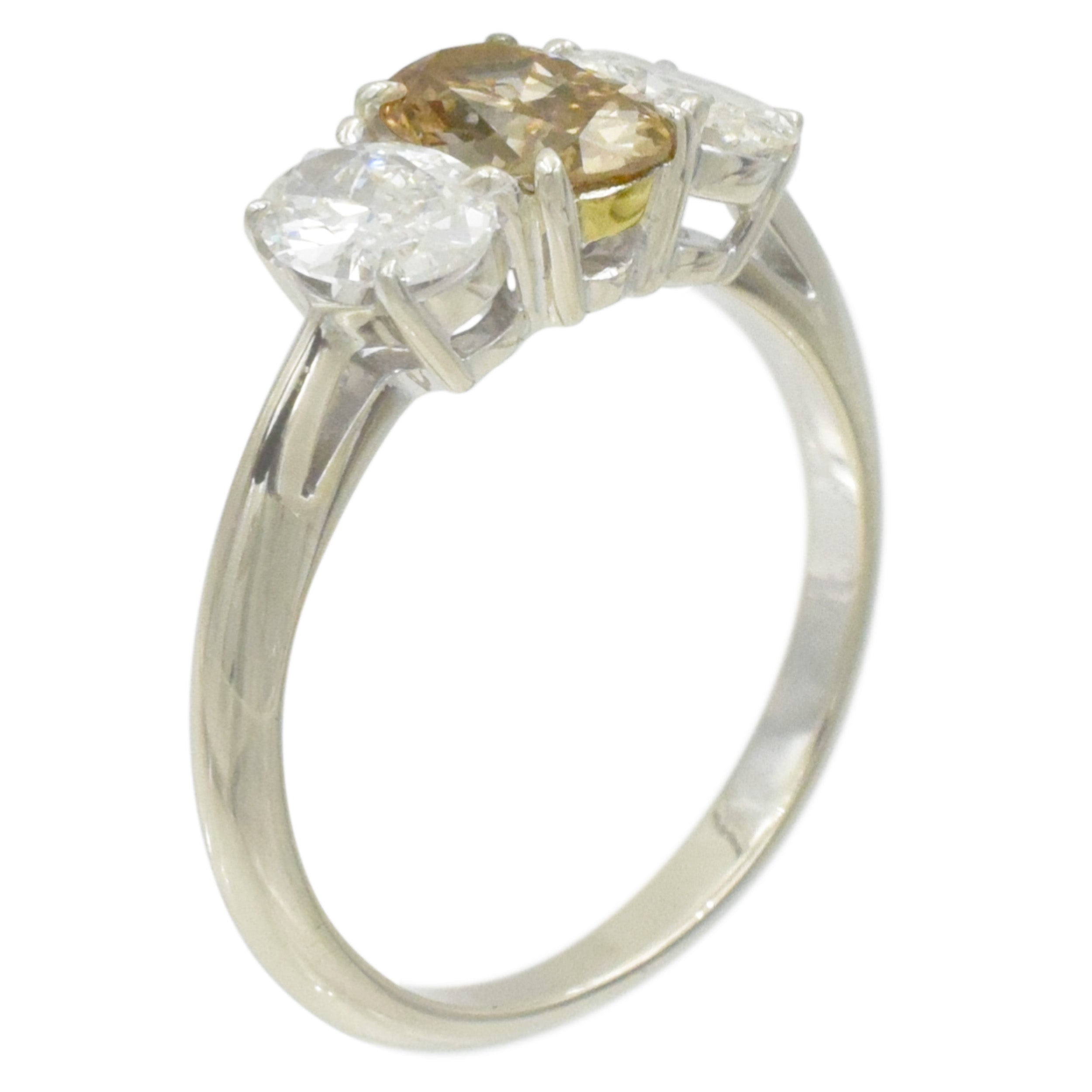 Color And White Diamond Three Stone Ring In 18k White Gold