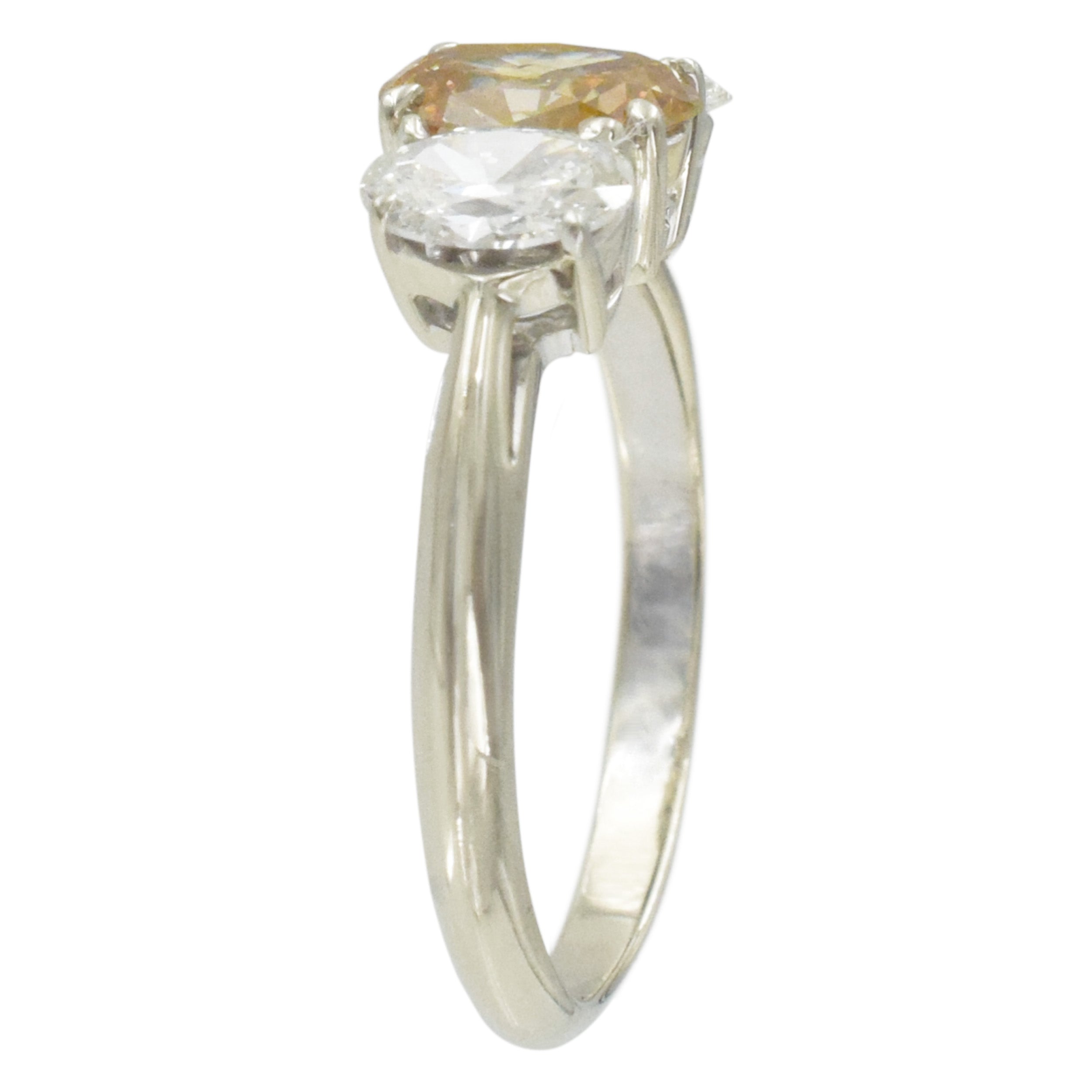 Color And White Diamond Three Stone Ring In 18k White Gold