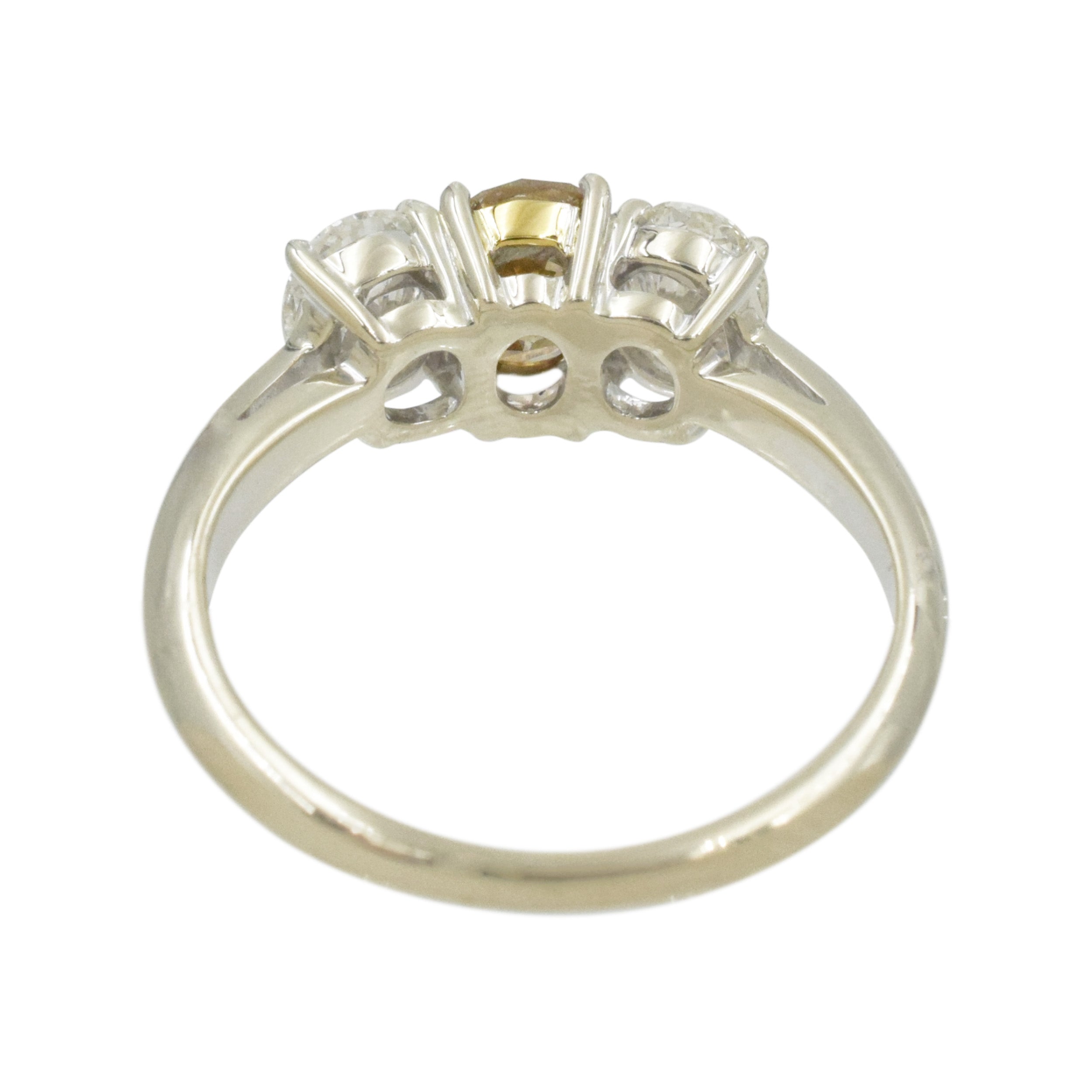 Color And White Diamond Three Stone Ring In 18k White Gold