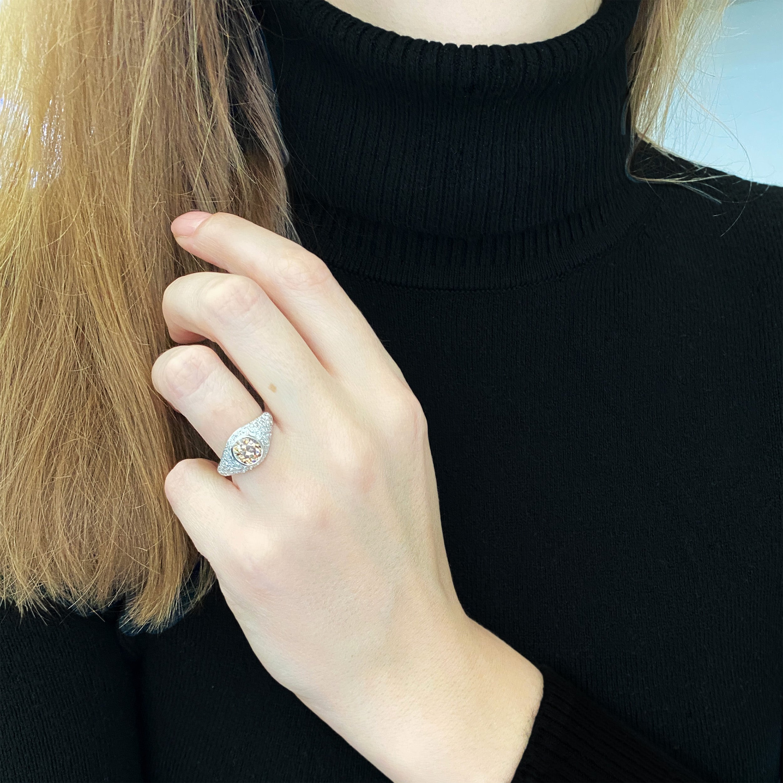 Color Diamond And White Diamond Ring In Platinum