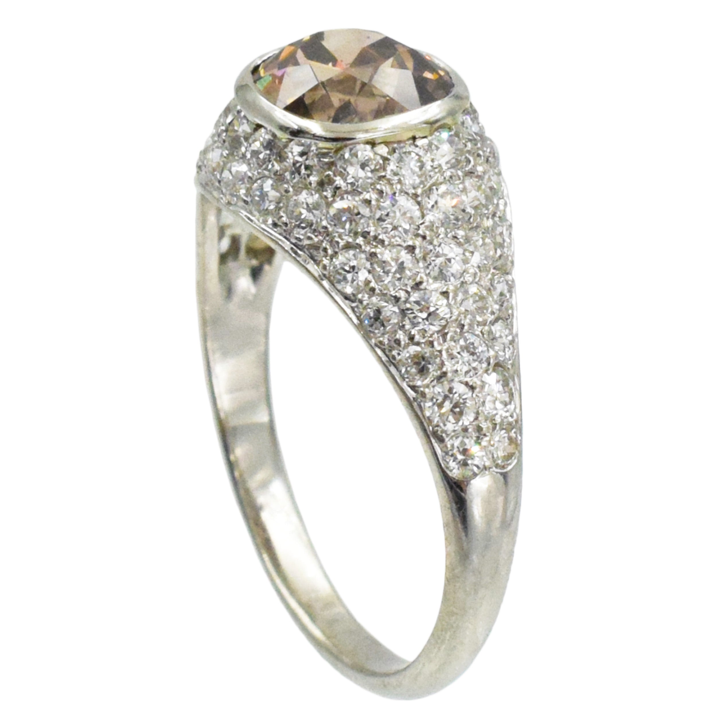 Color Diamond And White Diamond Ring In Platinum