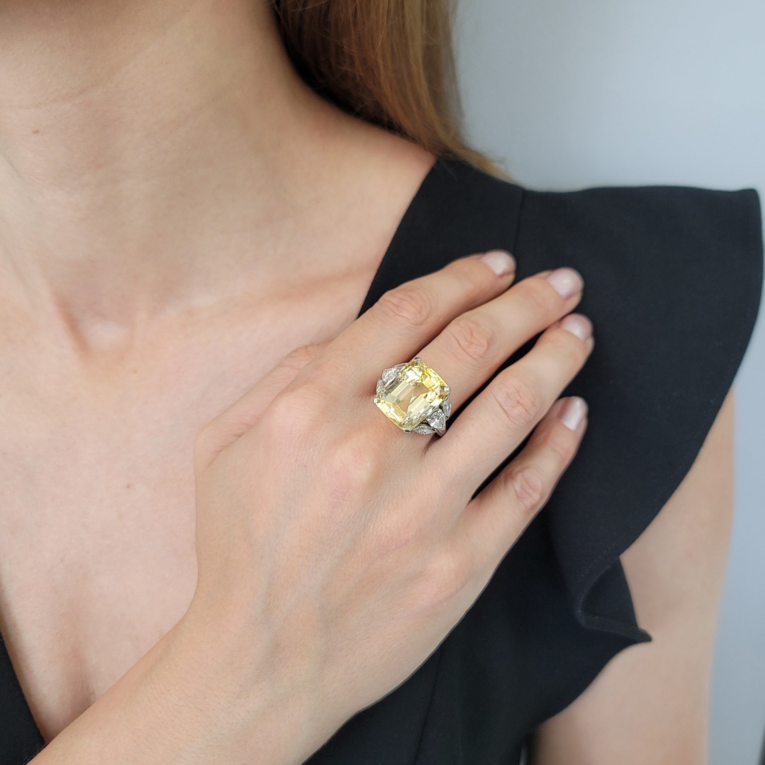 24.73ct Yellow Sapphire and Diamond Ring In Platinum