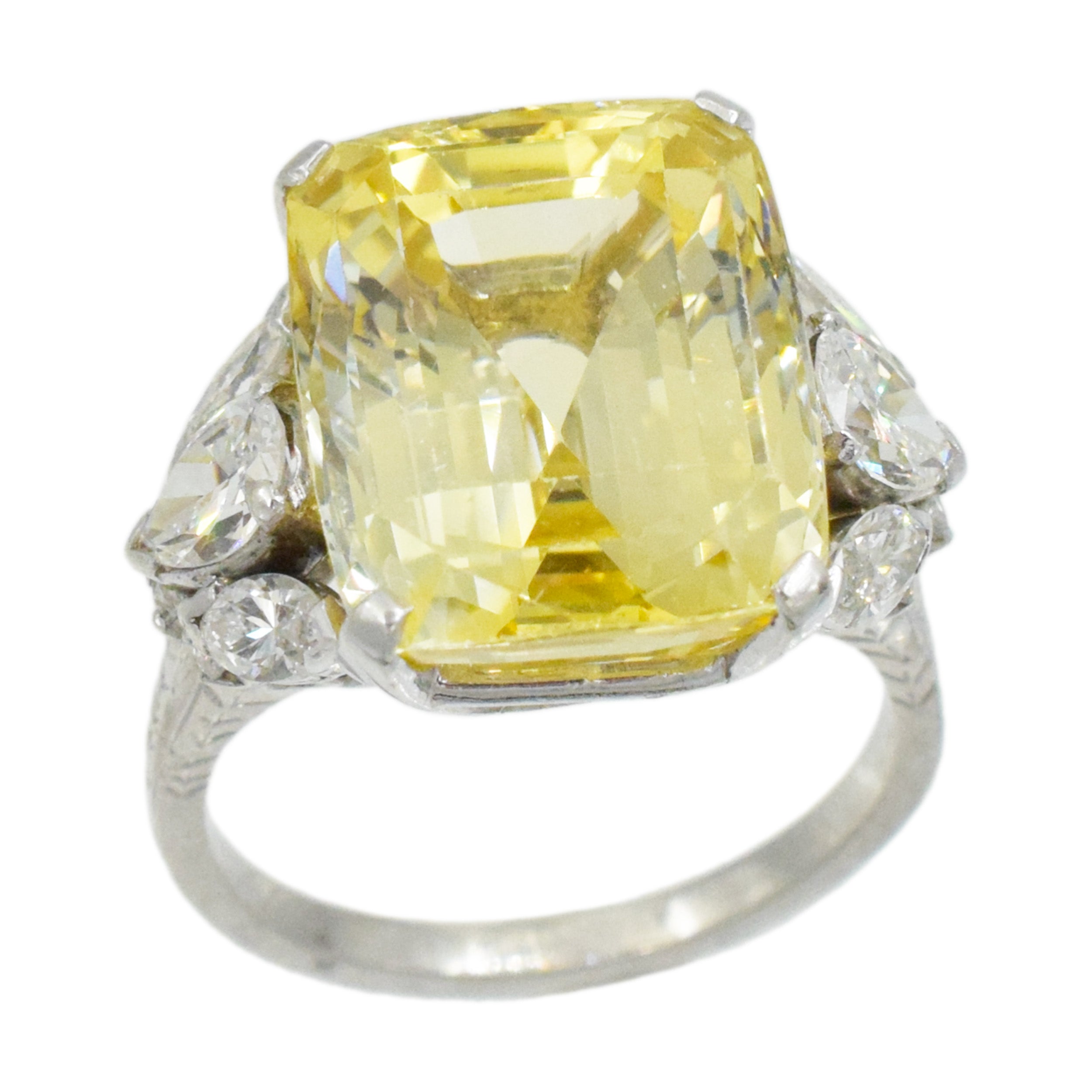 24.73ct Yellow Sapphire and Diamond Ring In Platinum