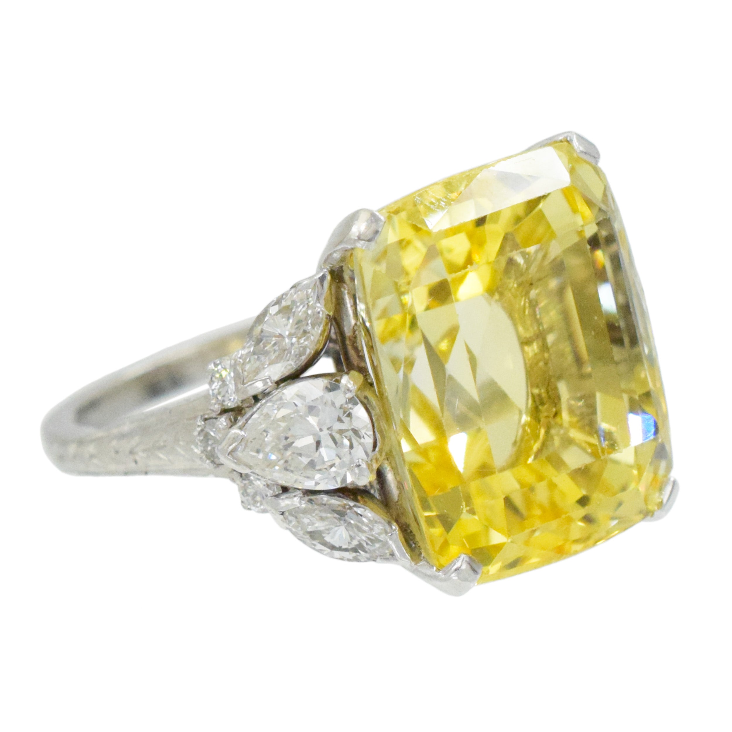 24.73ct Yellow Sapphire and Diamond Ring In Platinum
