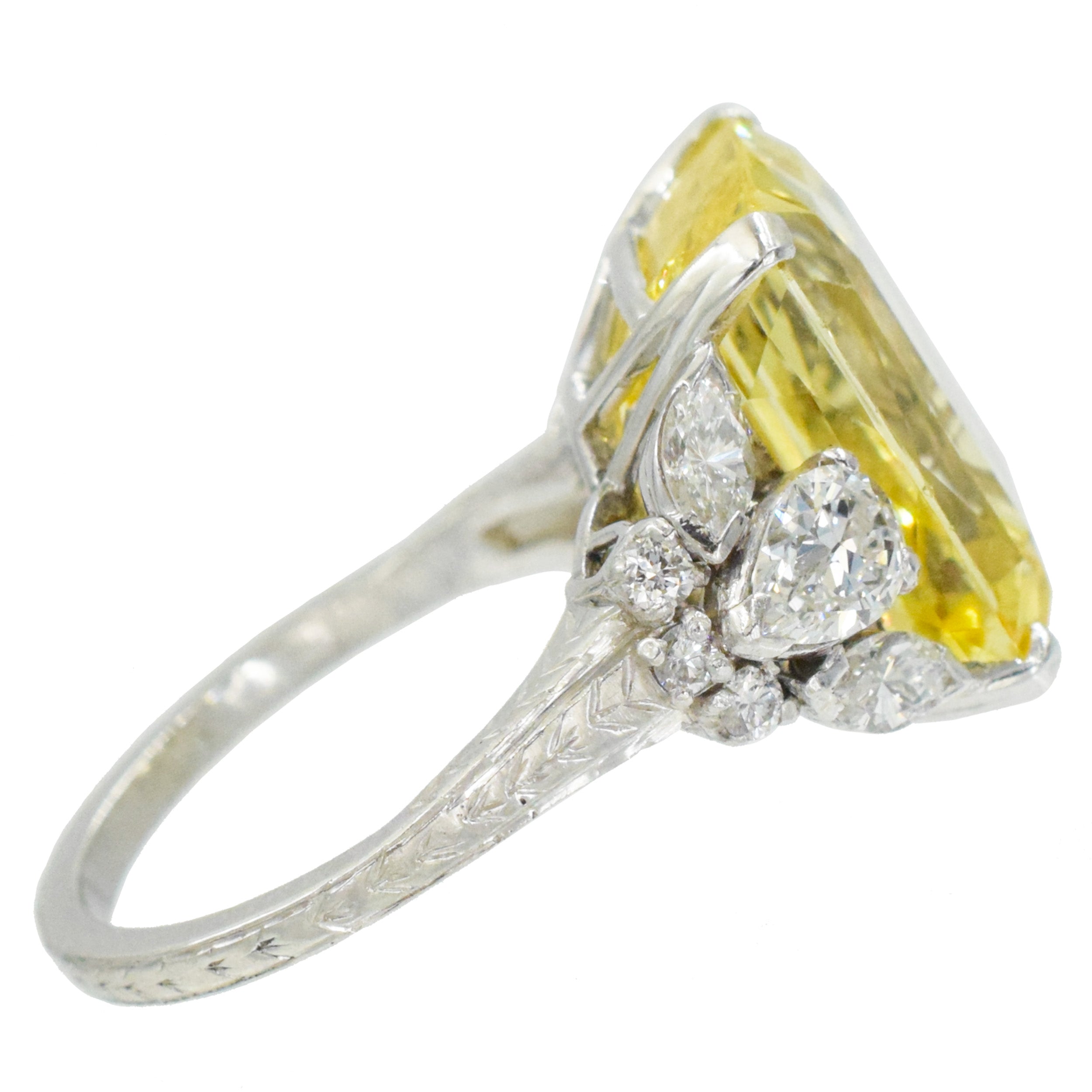 24.73ct Yellow Sapphire and Diamond Ring In Platinum