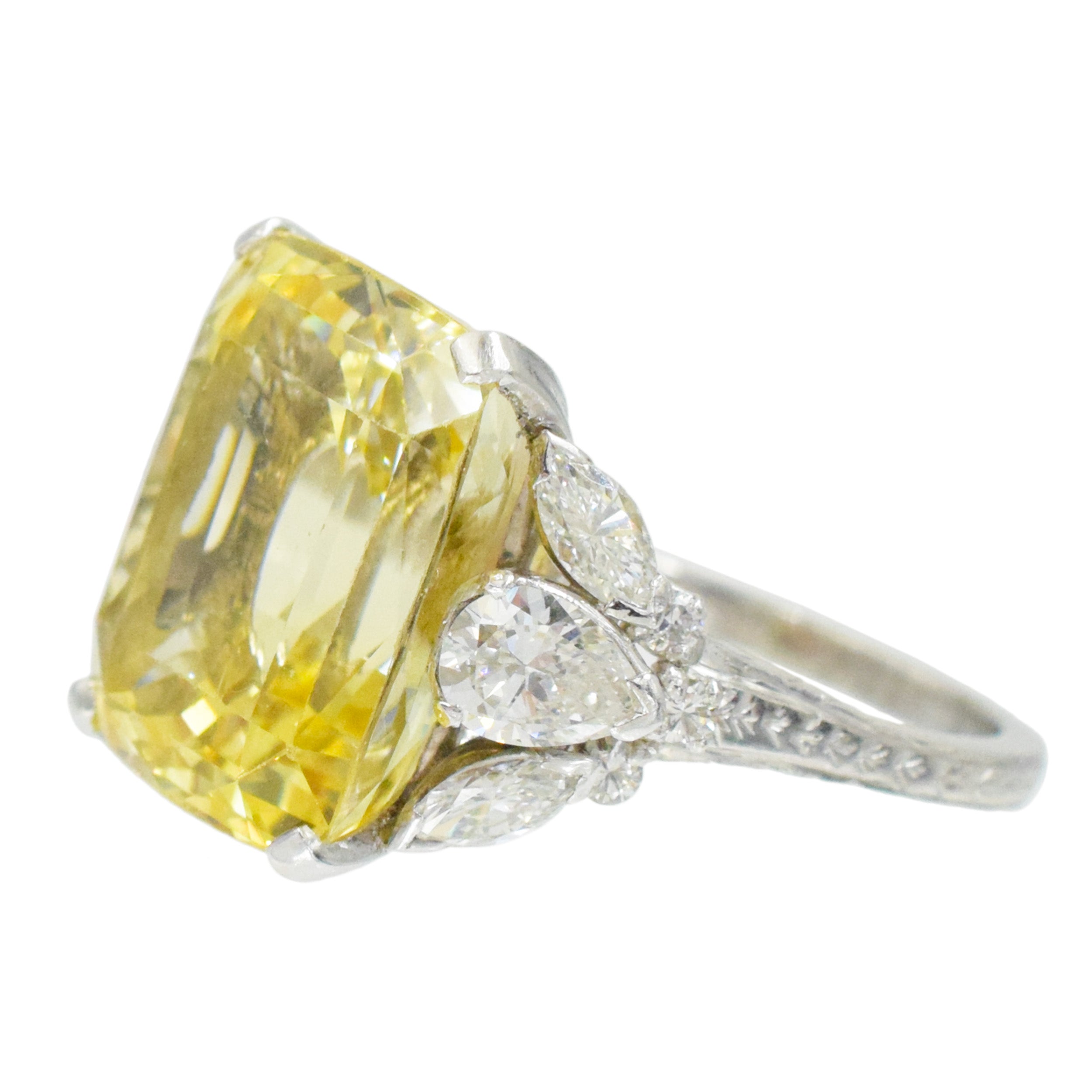 24.73ct Yellow Sapphire and Diamond Ring In Platinum