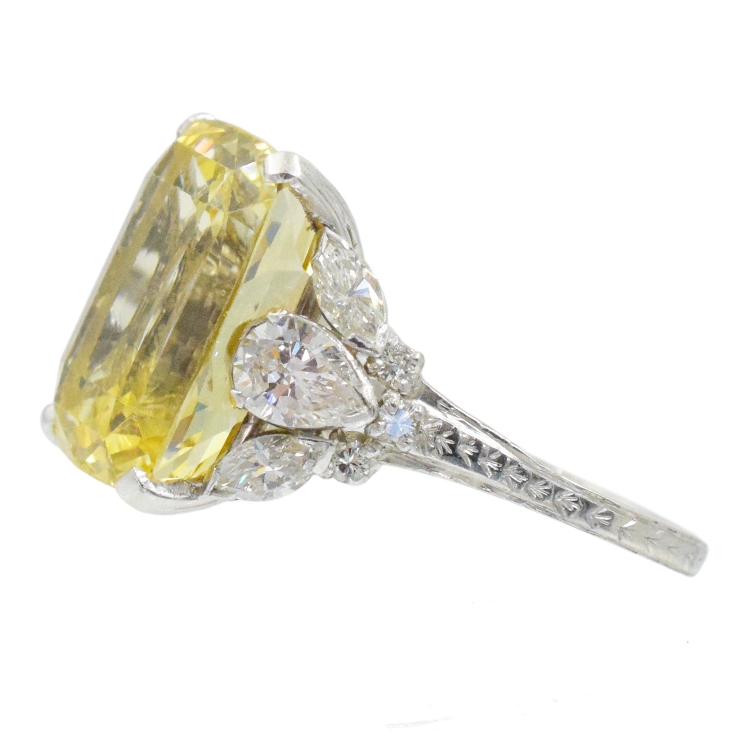 24.73ct Yellow Sapphire and Diamond Ring In Platinum