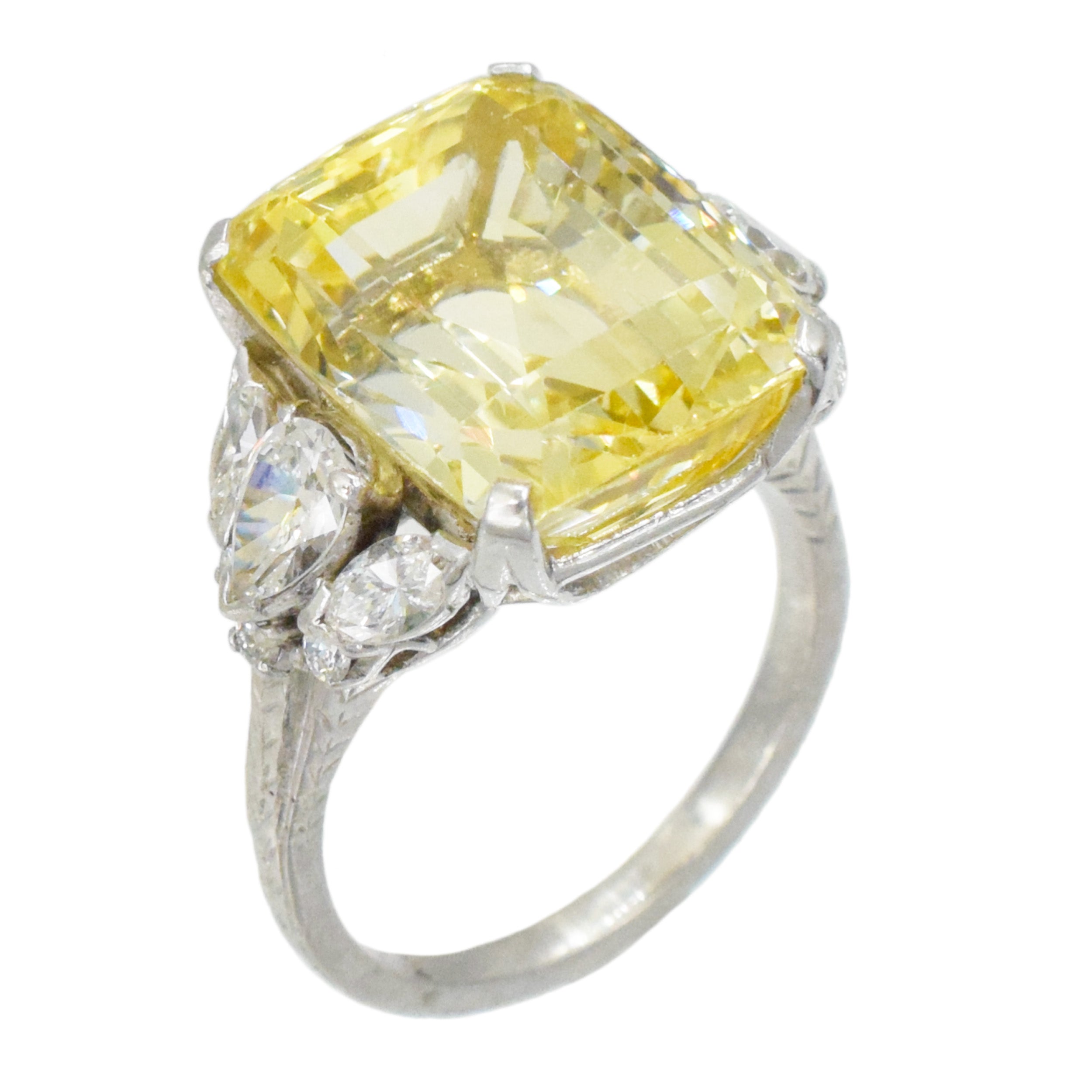 24.73ct Yellow Sapphire and Diamond Ring In Platinum