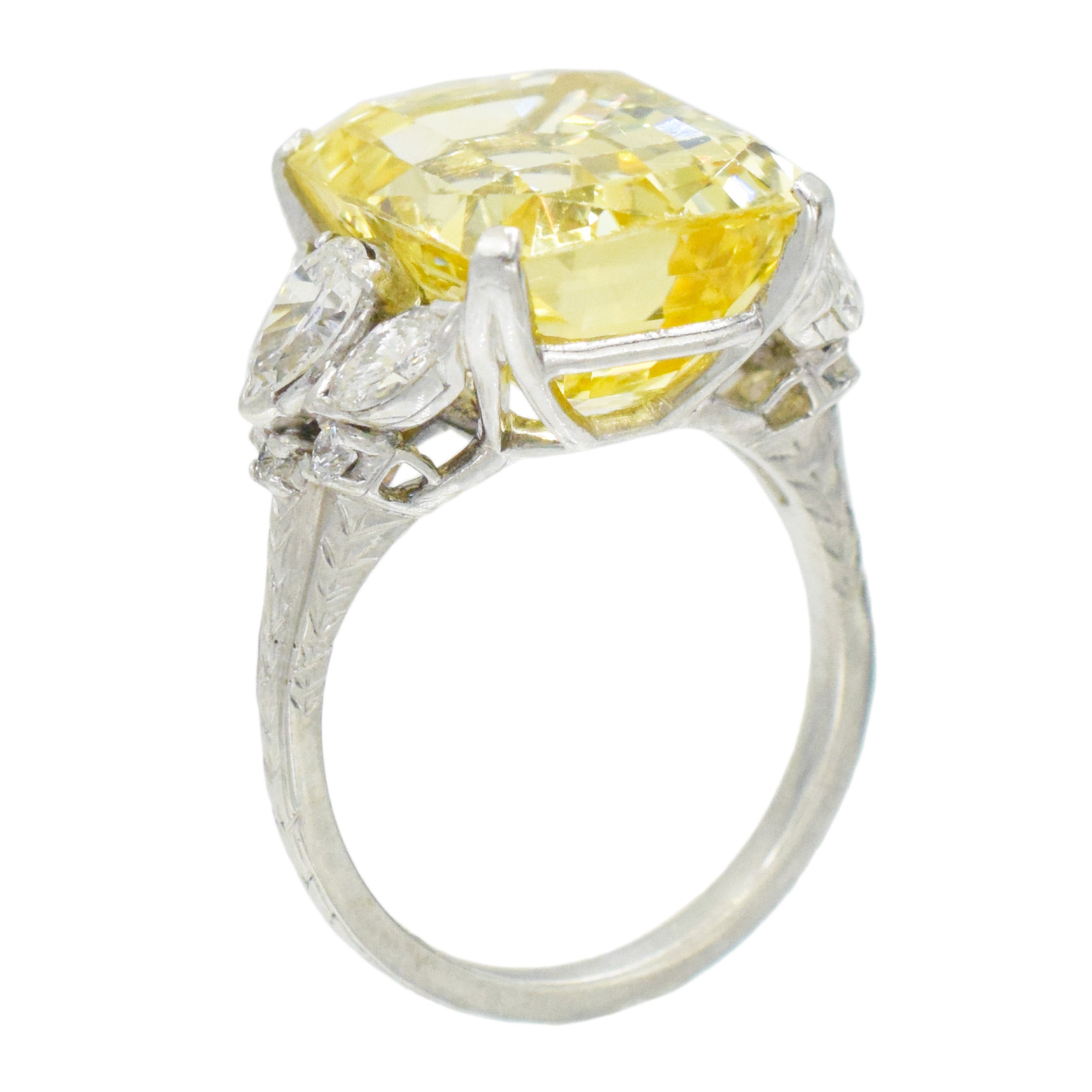 24.73ct Yellow Sapphire and Diamond Ring In Platinum