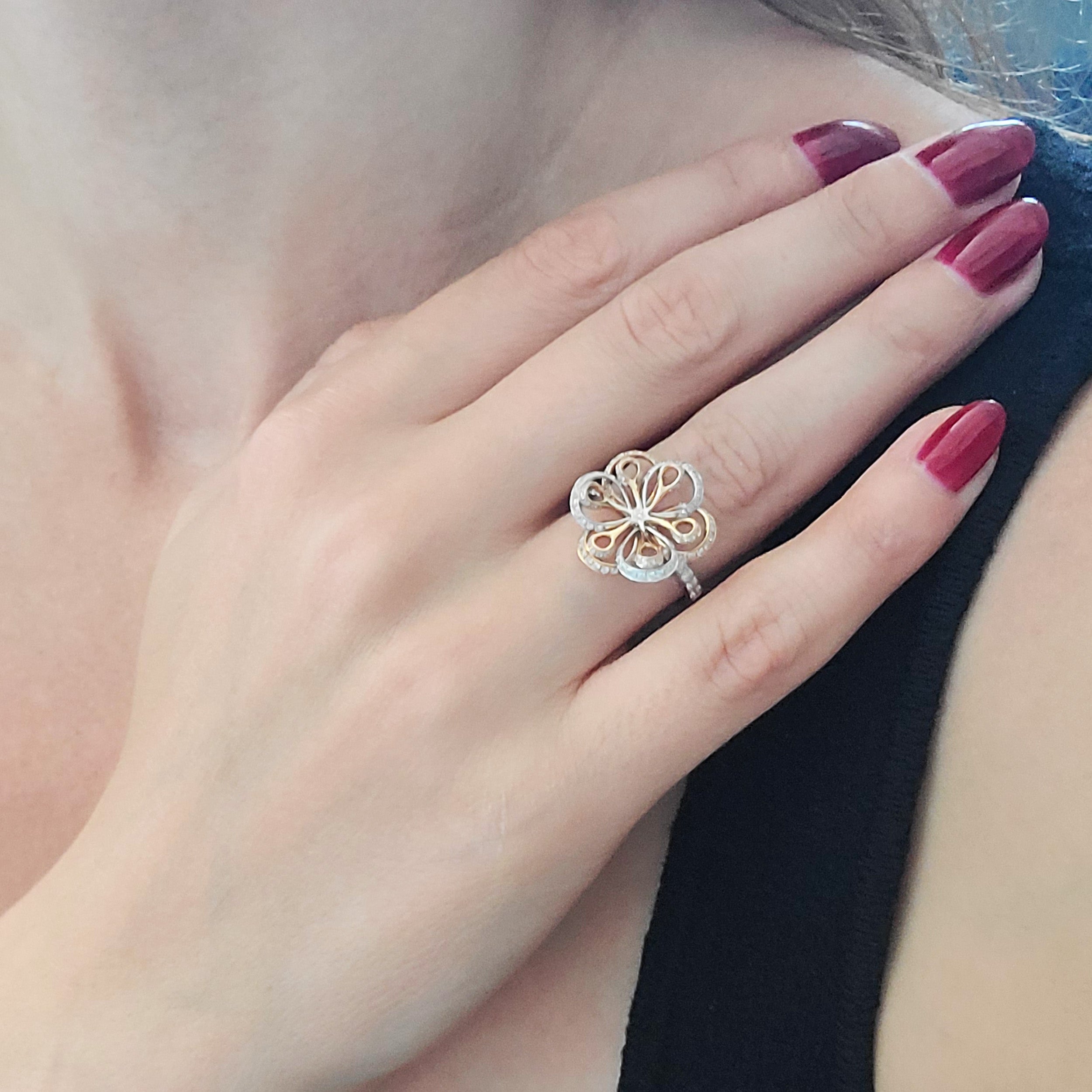 Diamond Floral Ring In 18k Multi Tone Gold