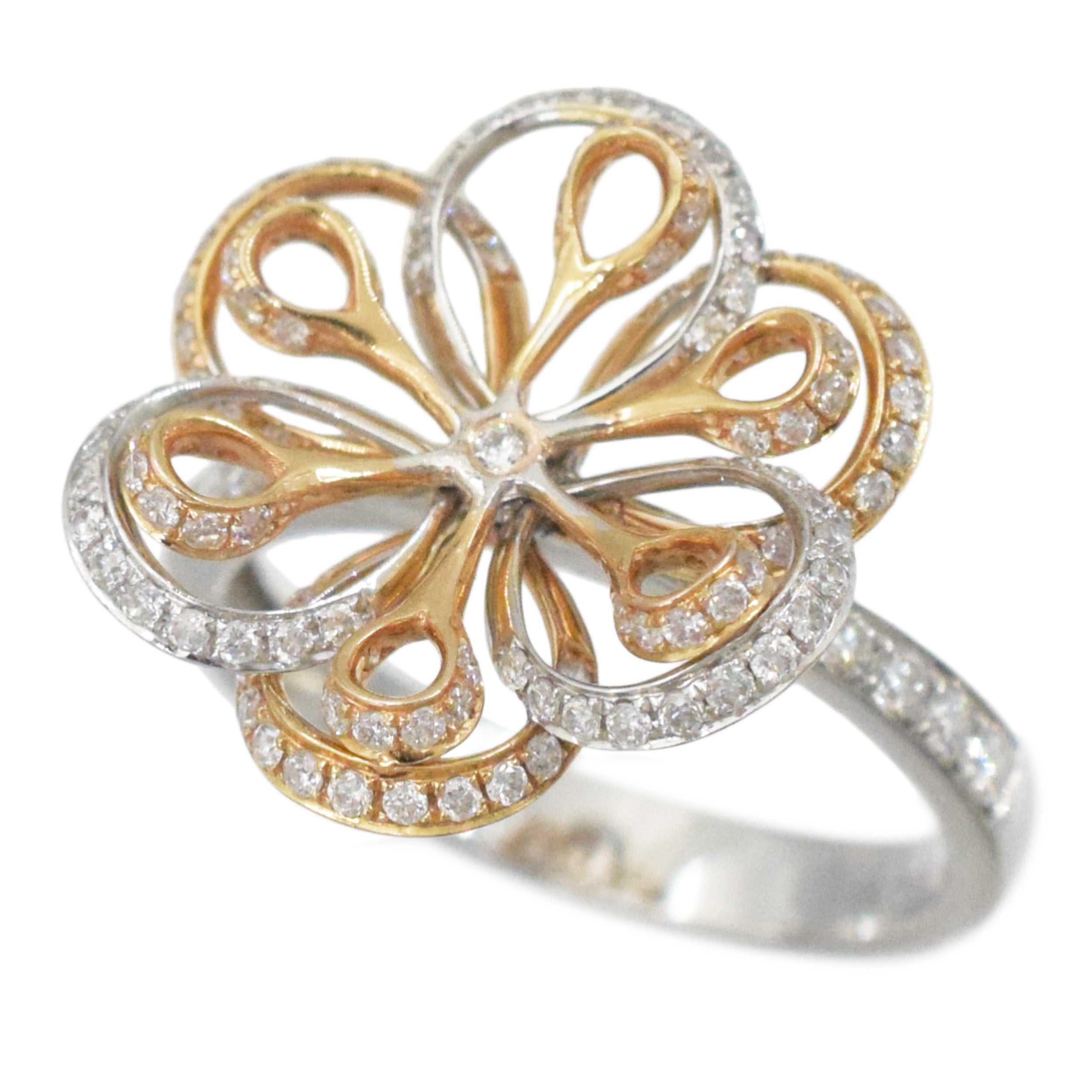 Diamond Floral Ring In 18k Multi Tone Gold