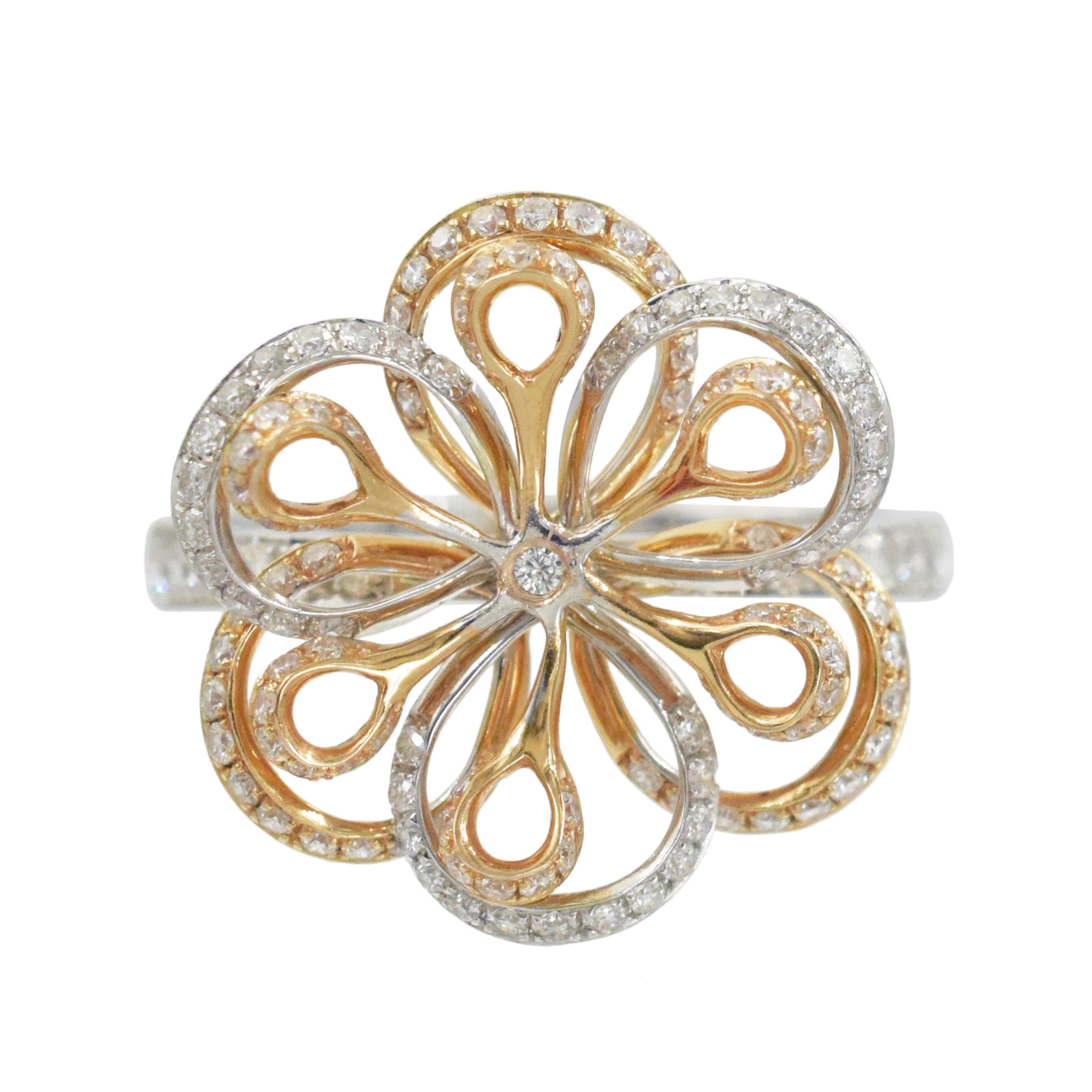Diamond Floral Ring In 18k Multi Tone Gold
