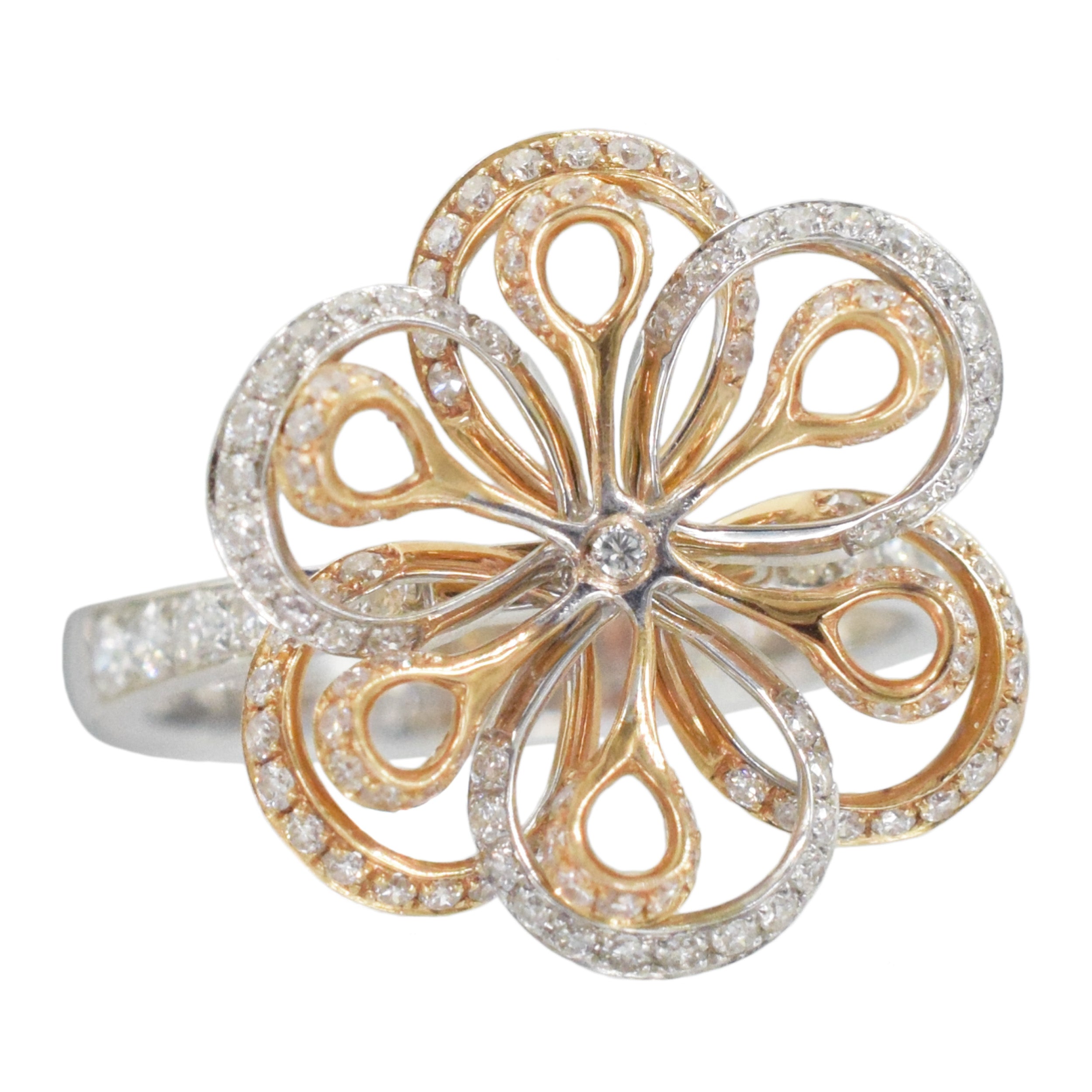 Diamond Floral Ring In 18k Multi Tone Gold