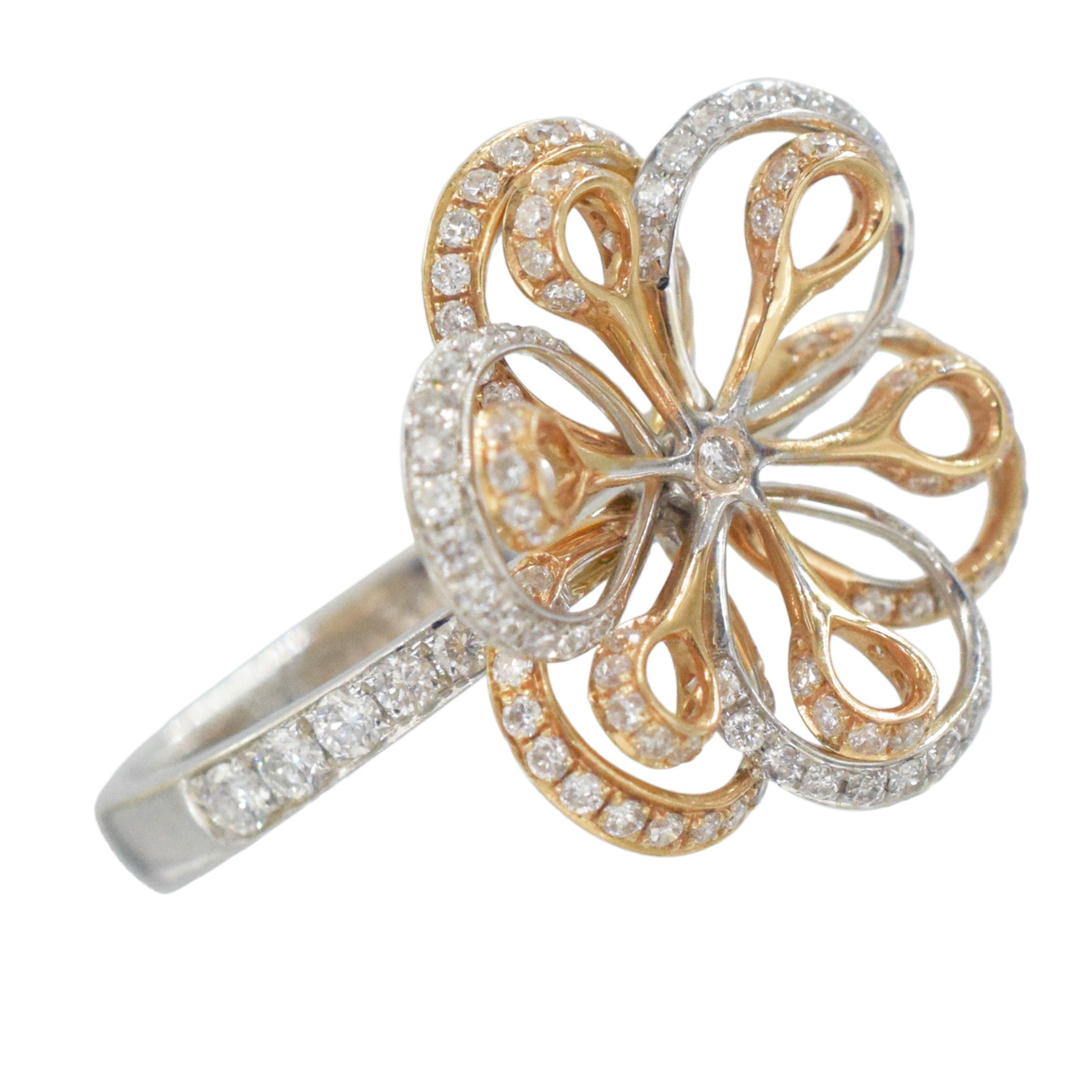 Diamond Floral Ring In 18k Multi Tone Gold