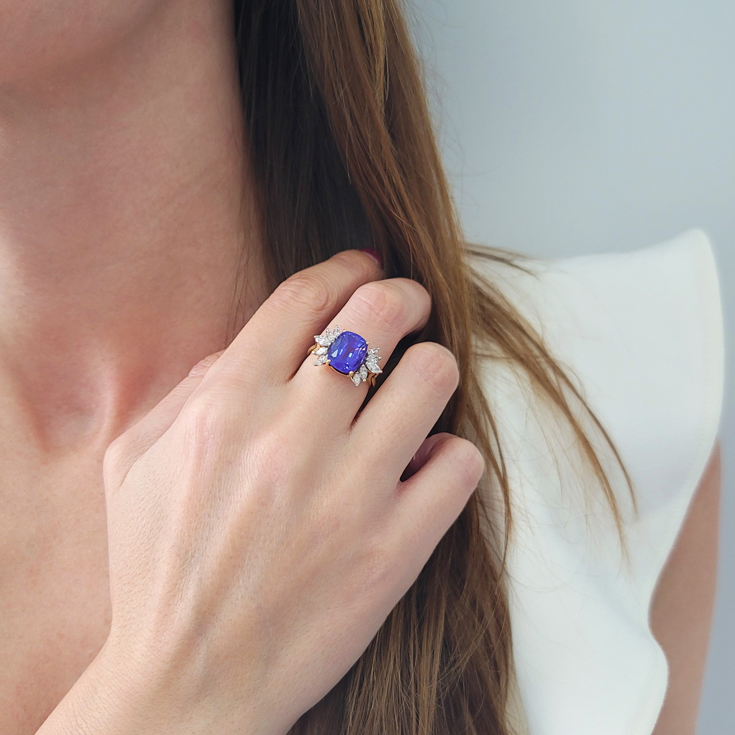 Tanzanite And Diamond Cocktail Ring In 18k Yellow Gold
