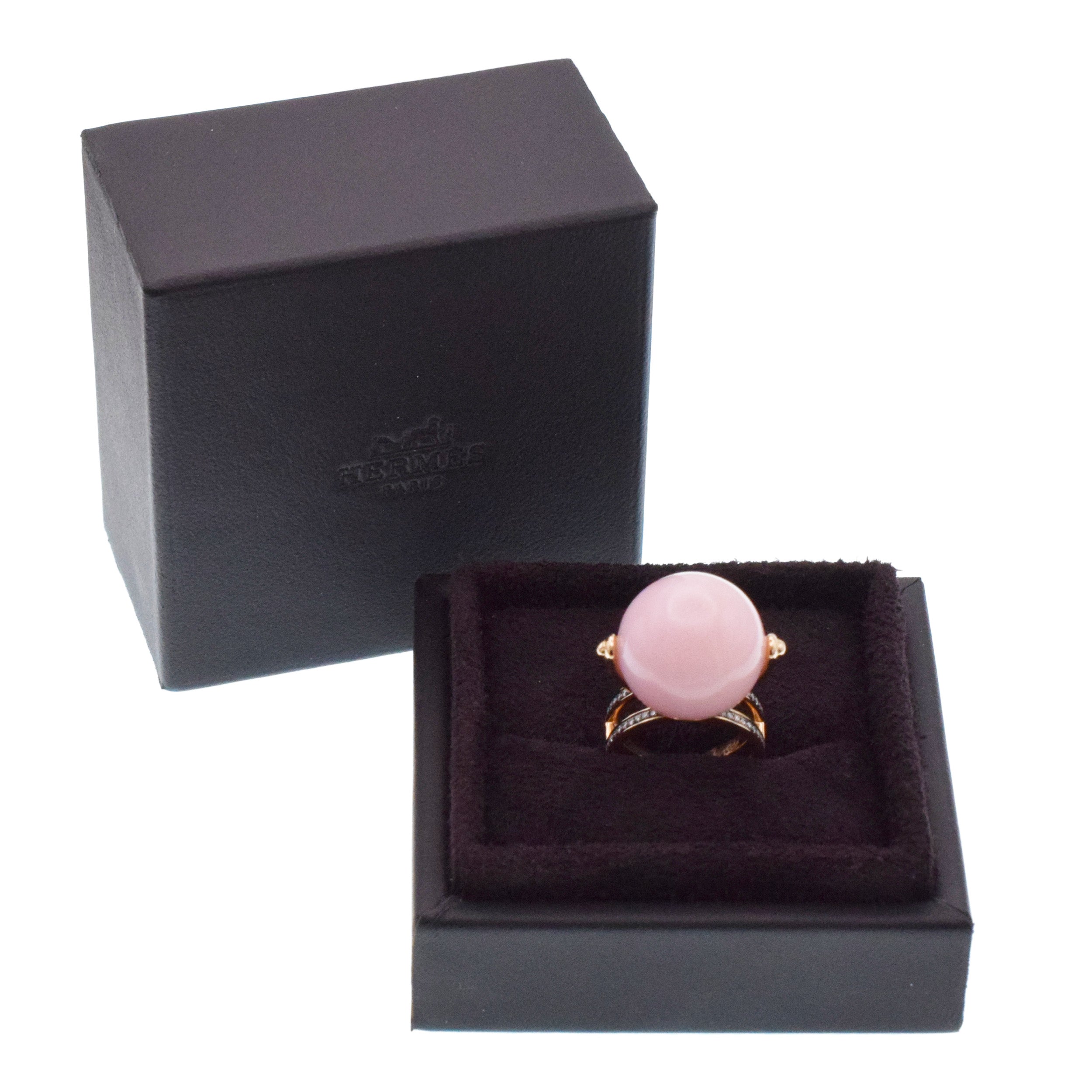 Hermes Chandra Pink Opal Ball And Diamond Ring In 18k Rose Gold