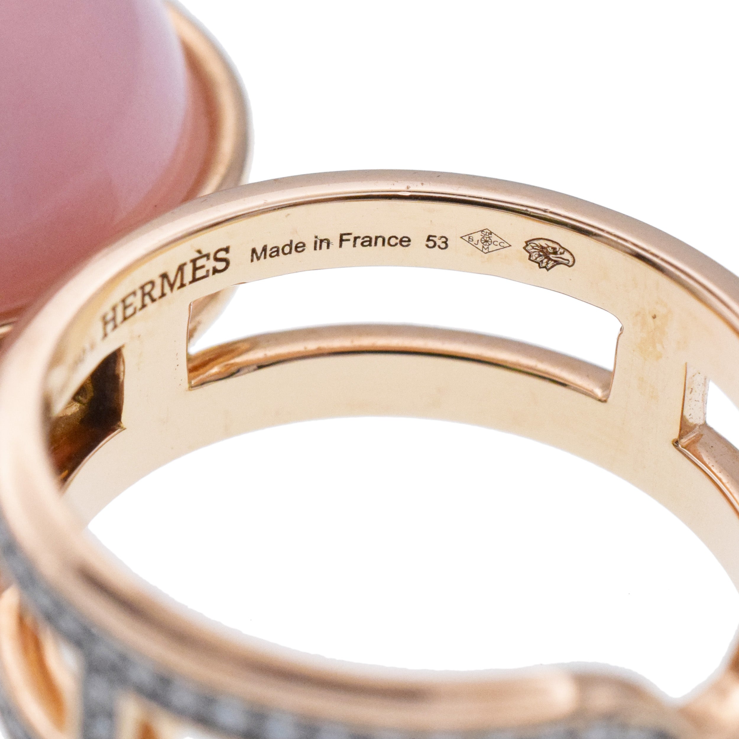 Hermes Chandra Pink Opal Ball And Diamond Ring In 18k Rose Gold