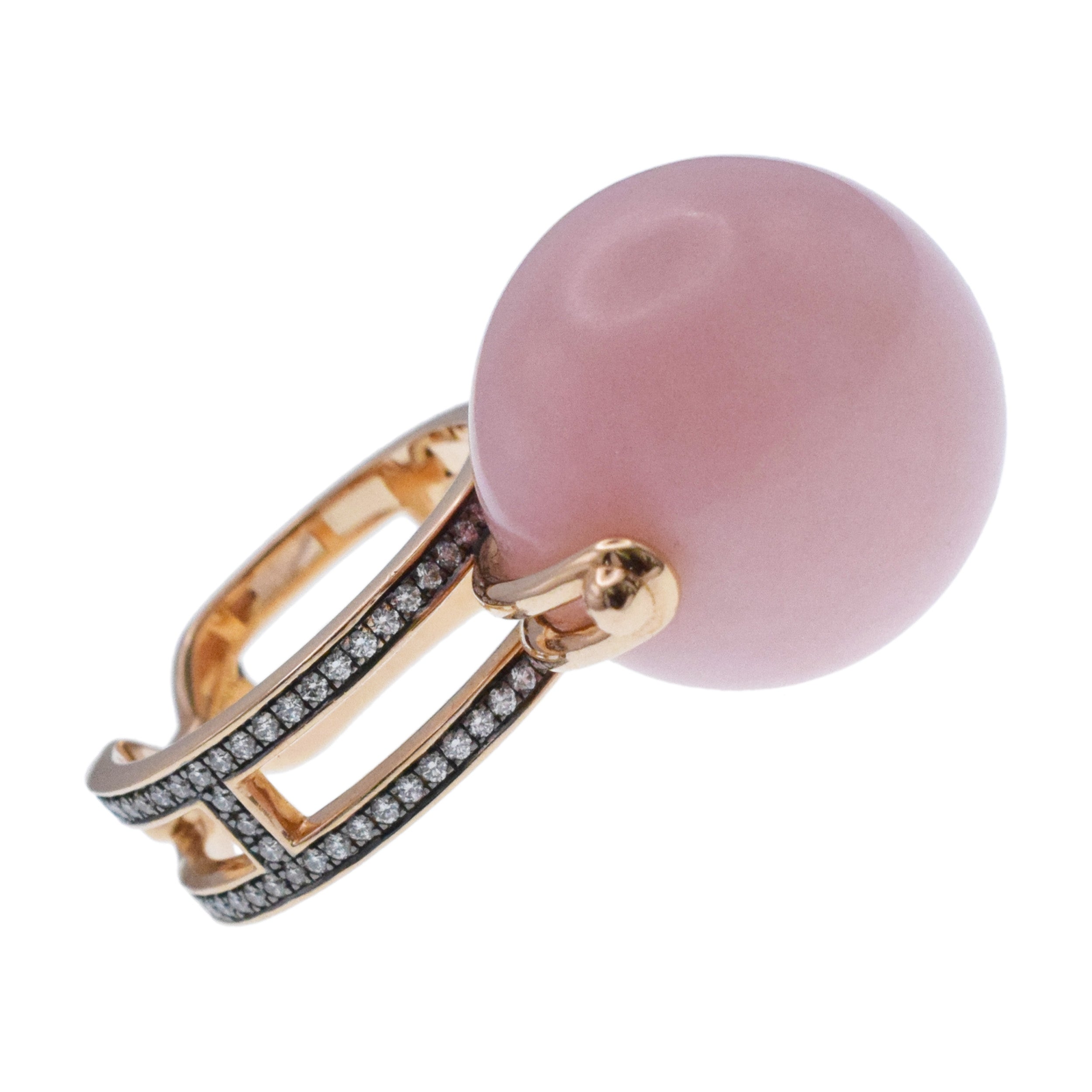 Hermes Chandra Pink Opal Ball And Diamond Ring In 18k Rose Gold