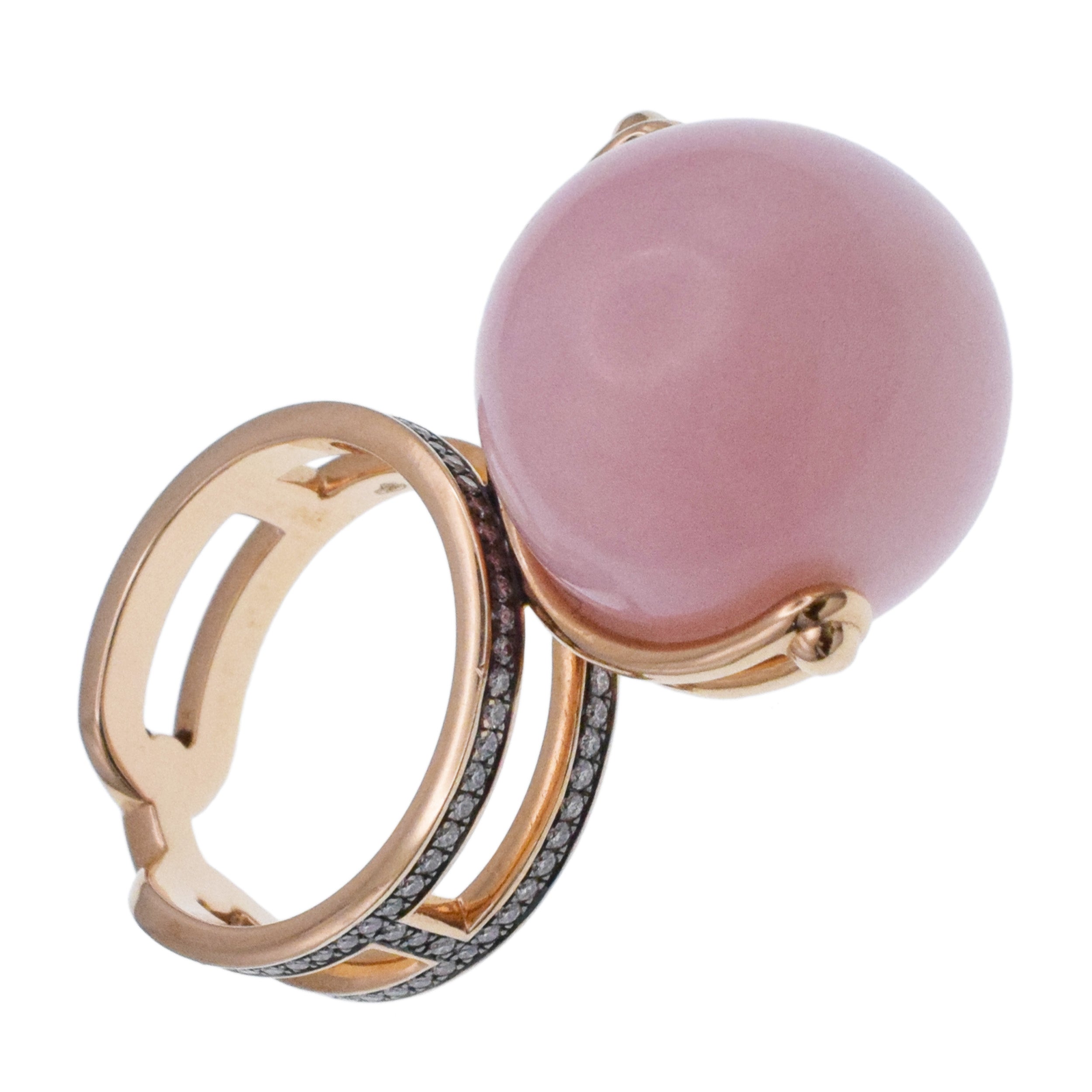 Hermes Chandra Pink Opal Ball And Diamond Ring In 18k Rose Gold