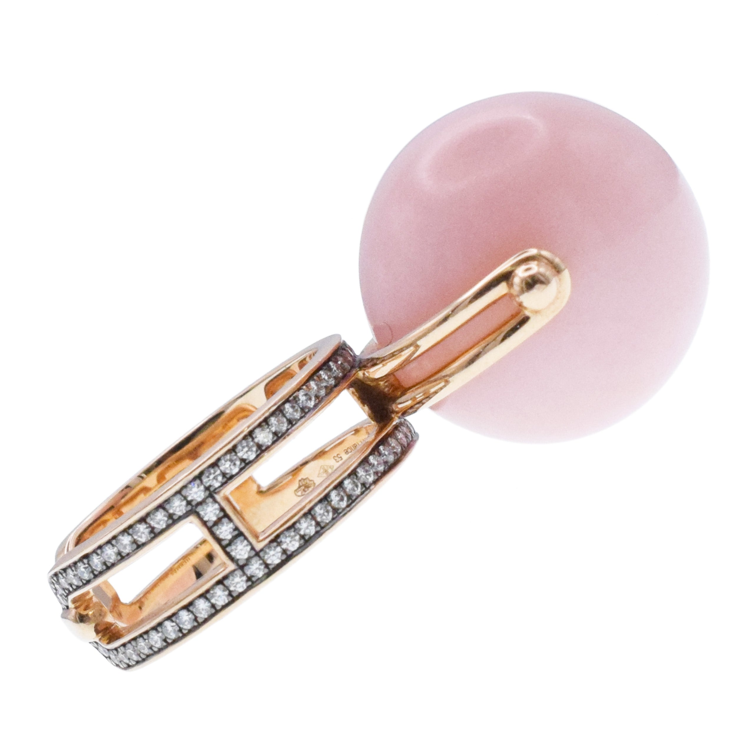 Hermes Chandra Pink Opal Ball And Diamond Ring In 18k Rose Gold