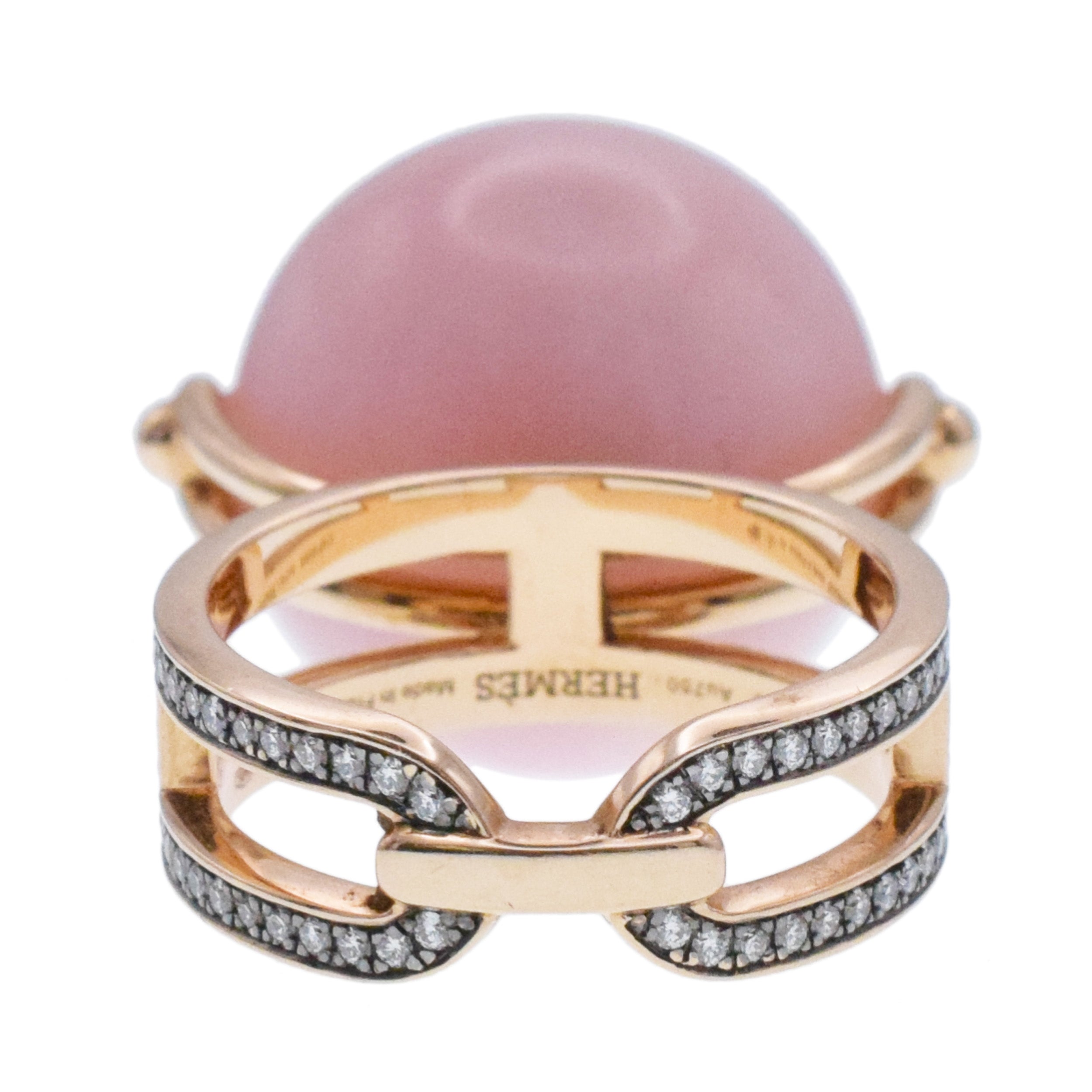 Hermes Chandra Pink Opal Ball And Diamond Ring In 18k Rose Gold