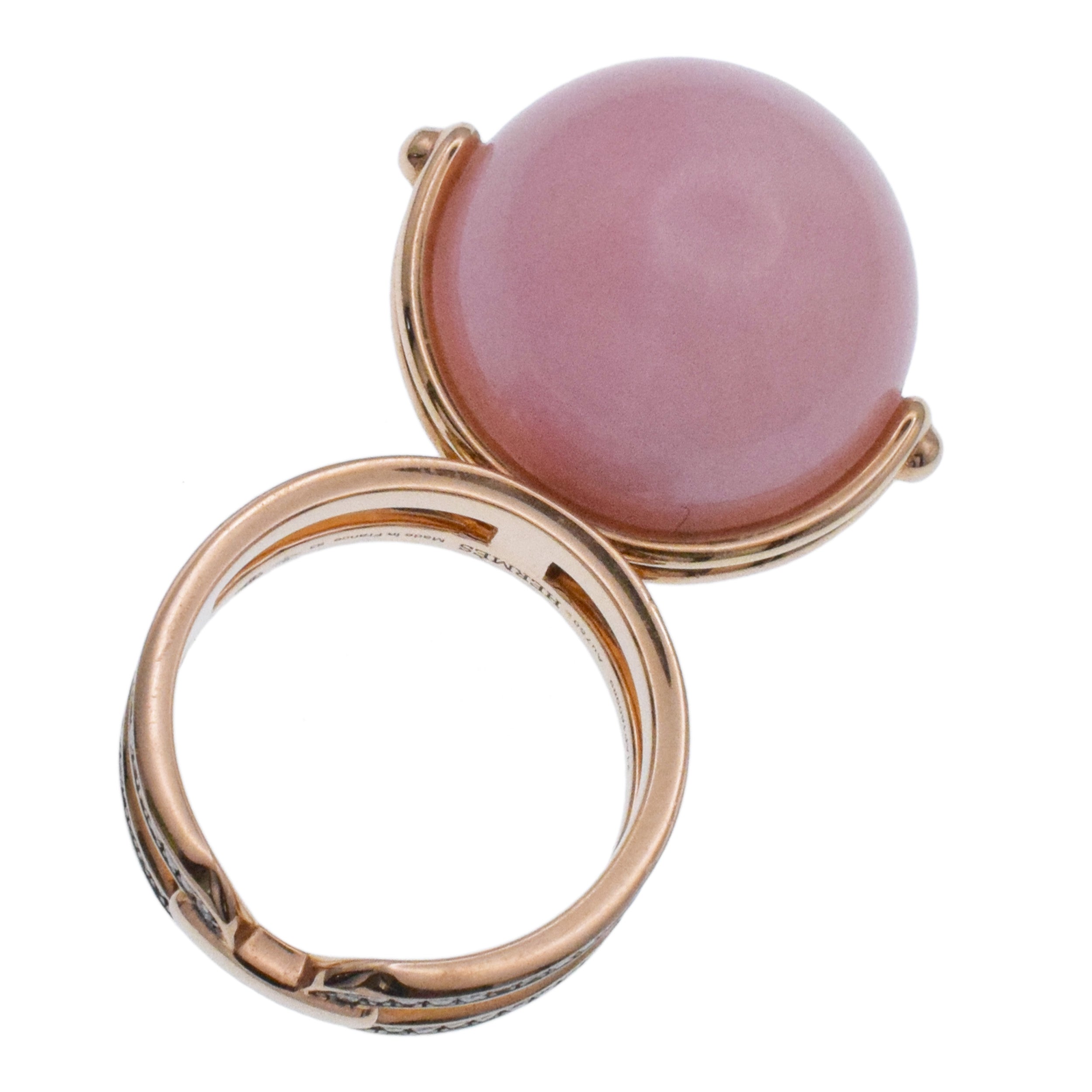 Hermes Chandra Pink Opal Ball And Diamond Ring In 18k Rose Gold