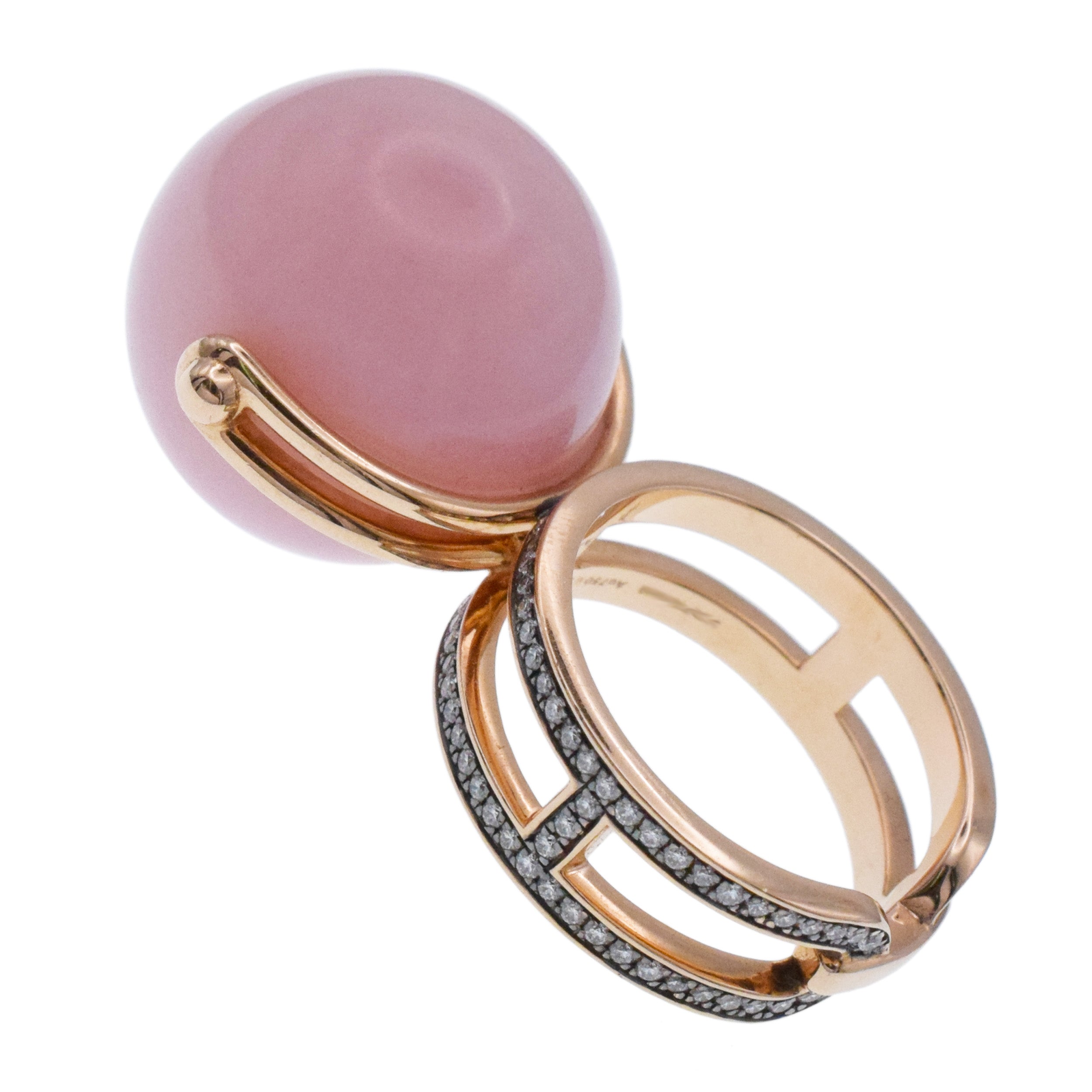 Hermes Chandra Pink Opal Ball And Diamond Ring In 18k Rose Gold