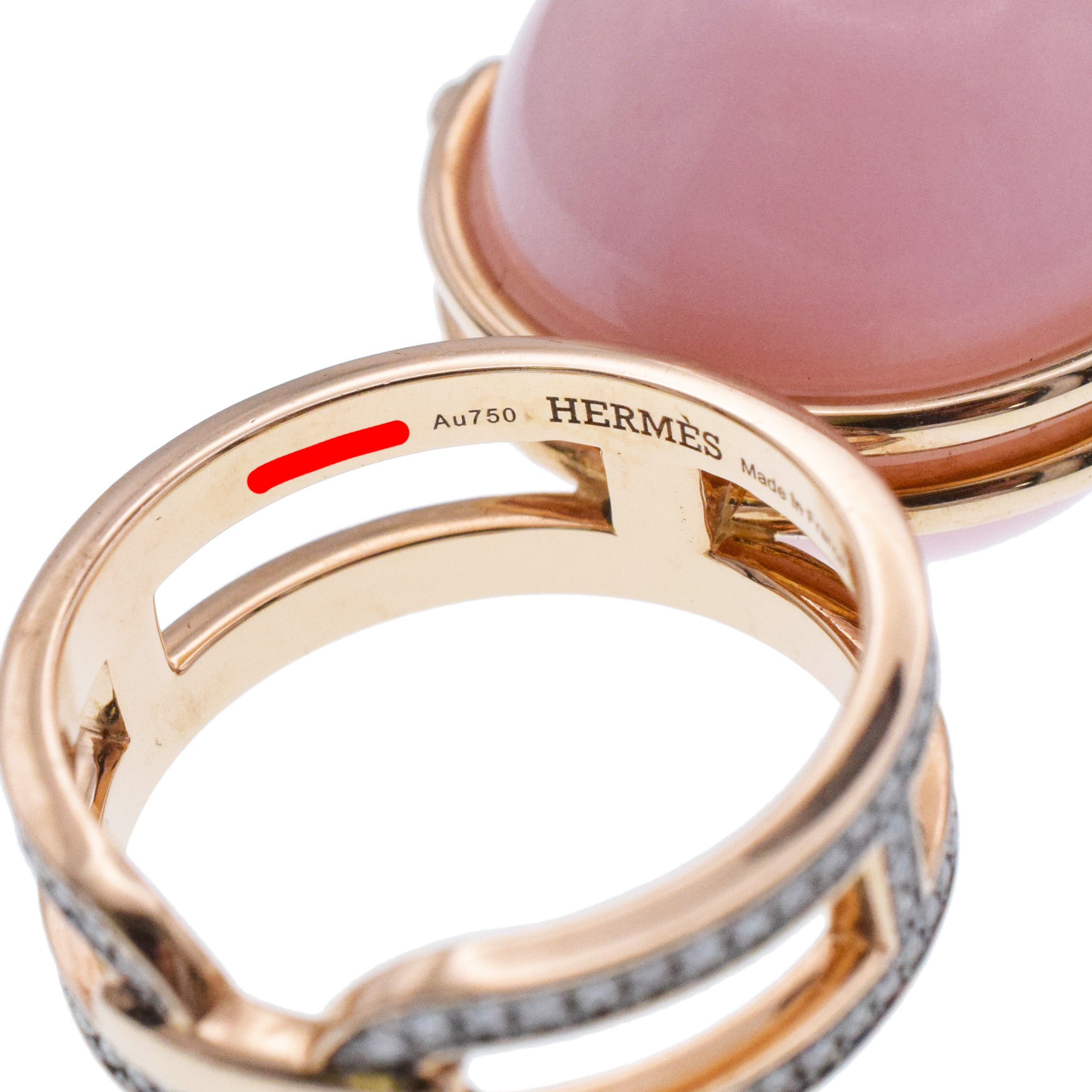 Hermes Chandra Pink Opal Ball And Diamond Ring In 18k Rose Gold